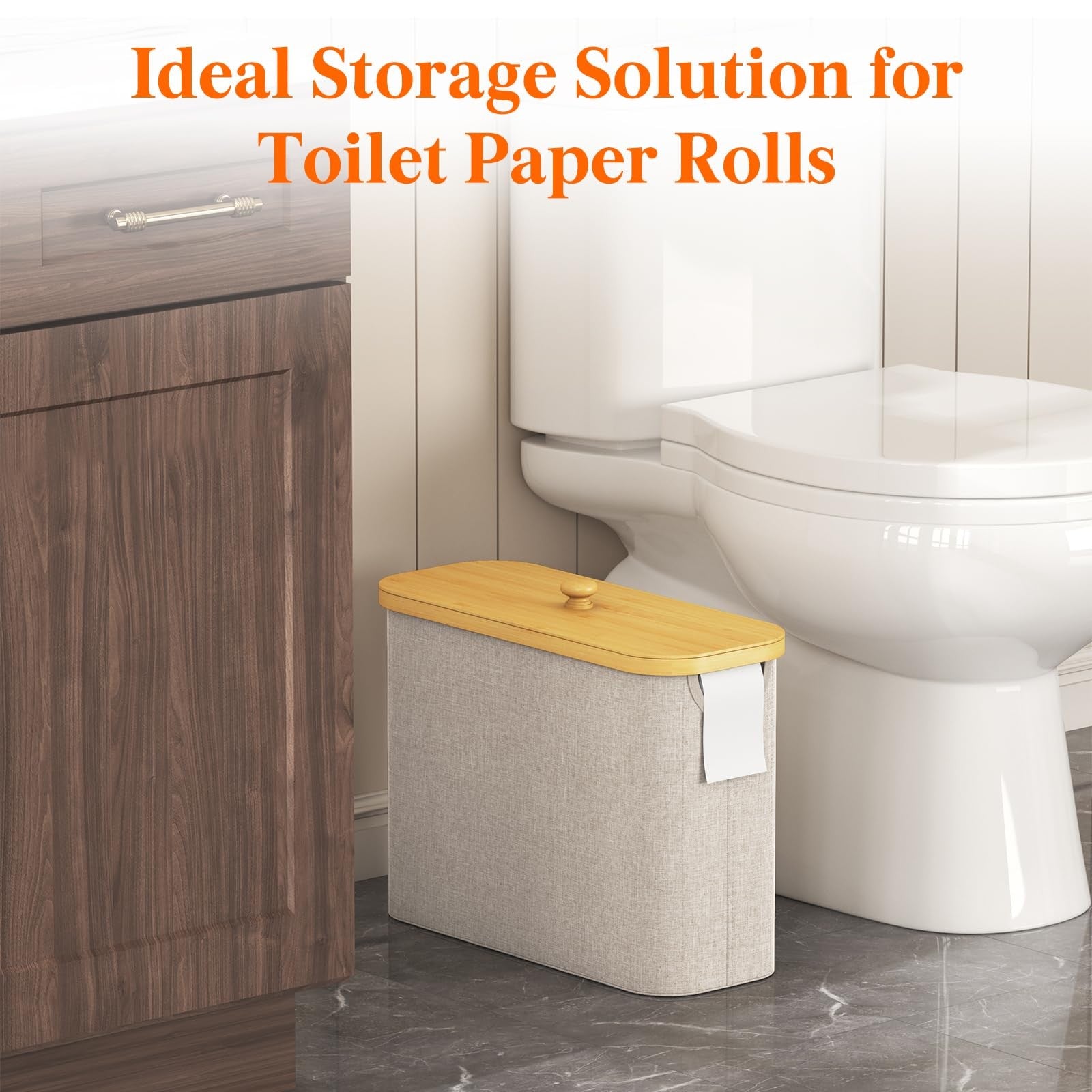 Lifewit free-standing toilet paper holder with bamboo accents, holding 9 to 12 rolls, designed for bathroom organization.