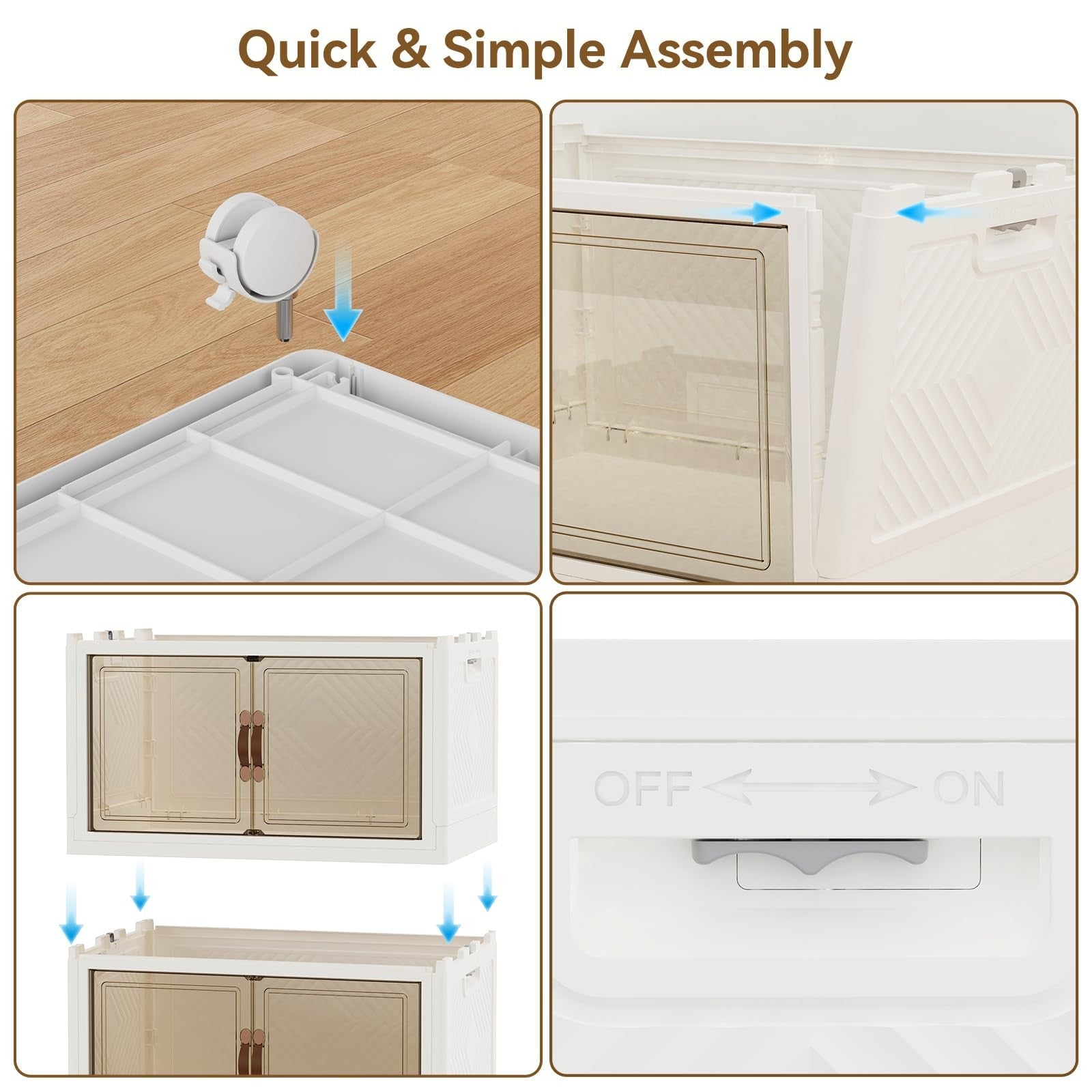 Stackable Sailun 234Qt/58Gal storage bins with lids and doors, collapsible for versatile organization and space-saving storage.