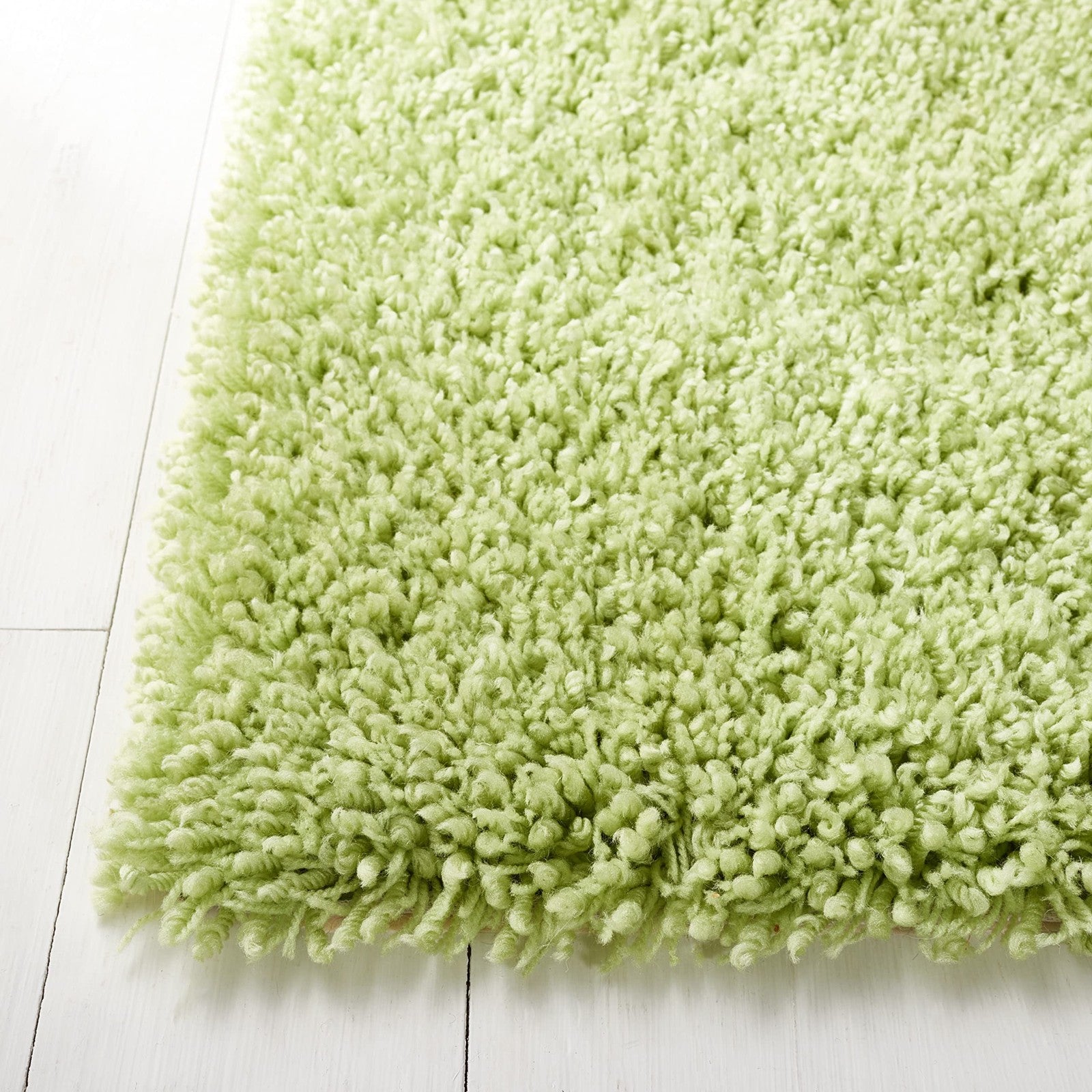 Safavieh Classic Shag Area Rug in lime green, 5x8 feet, handmade with a 1.75-inch thick plush shag texture.