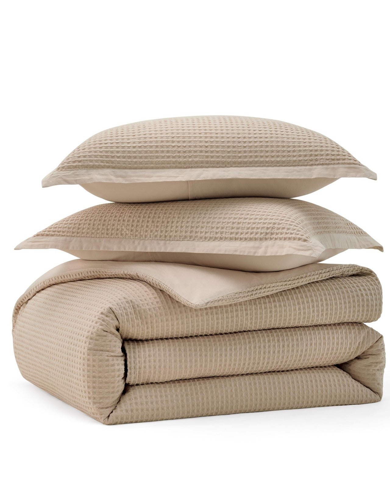 Bedsure twin cotton duvet cover with khaki waffle weave design, featuring soft, breathable 100% cotton fabric.