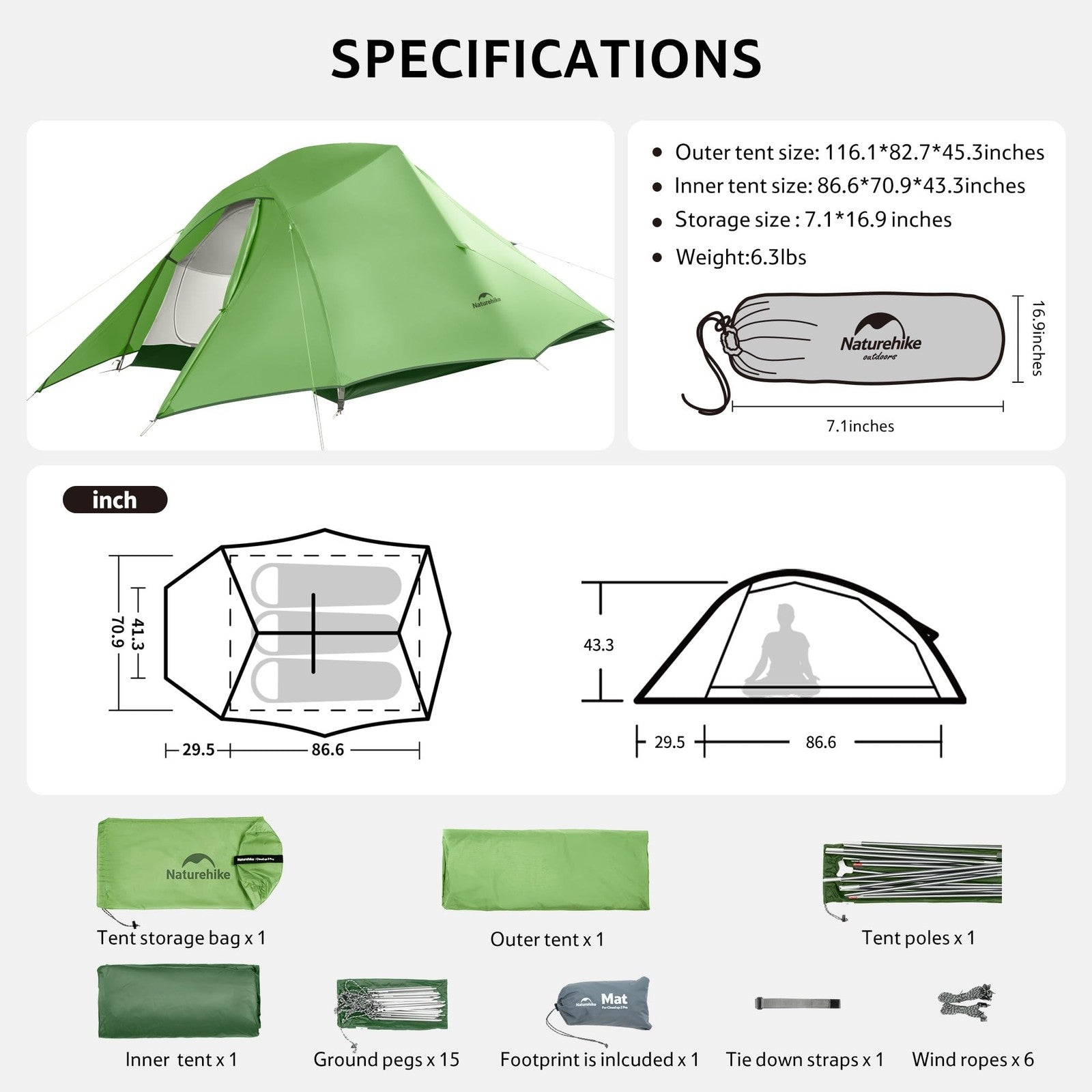 Naturehike Cloud Up 3-person backpacking tent footprint, durable waterproof ground sheet for 3-season camping and outdoor adventures.