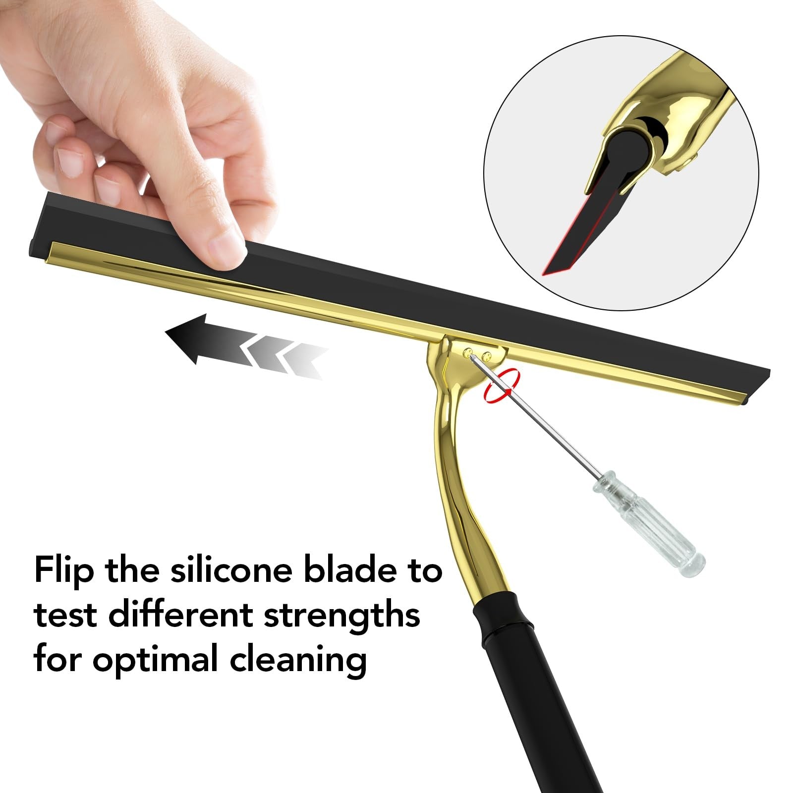 Rakovar shower squeegee with long telescopic handle, 15-51 inches, for window and glass cleaning in bathrooms.