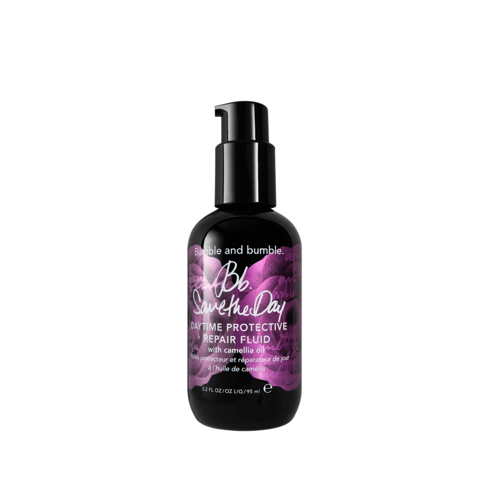 Bumble and bumble Save the Day Protective Hair Repair Fluid serum for daily use, shown in a sleek bottle with a dropper applicator.