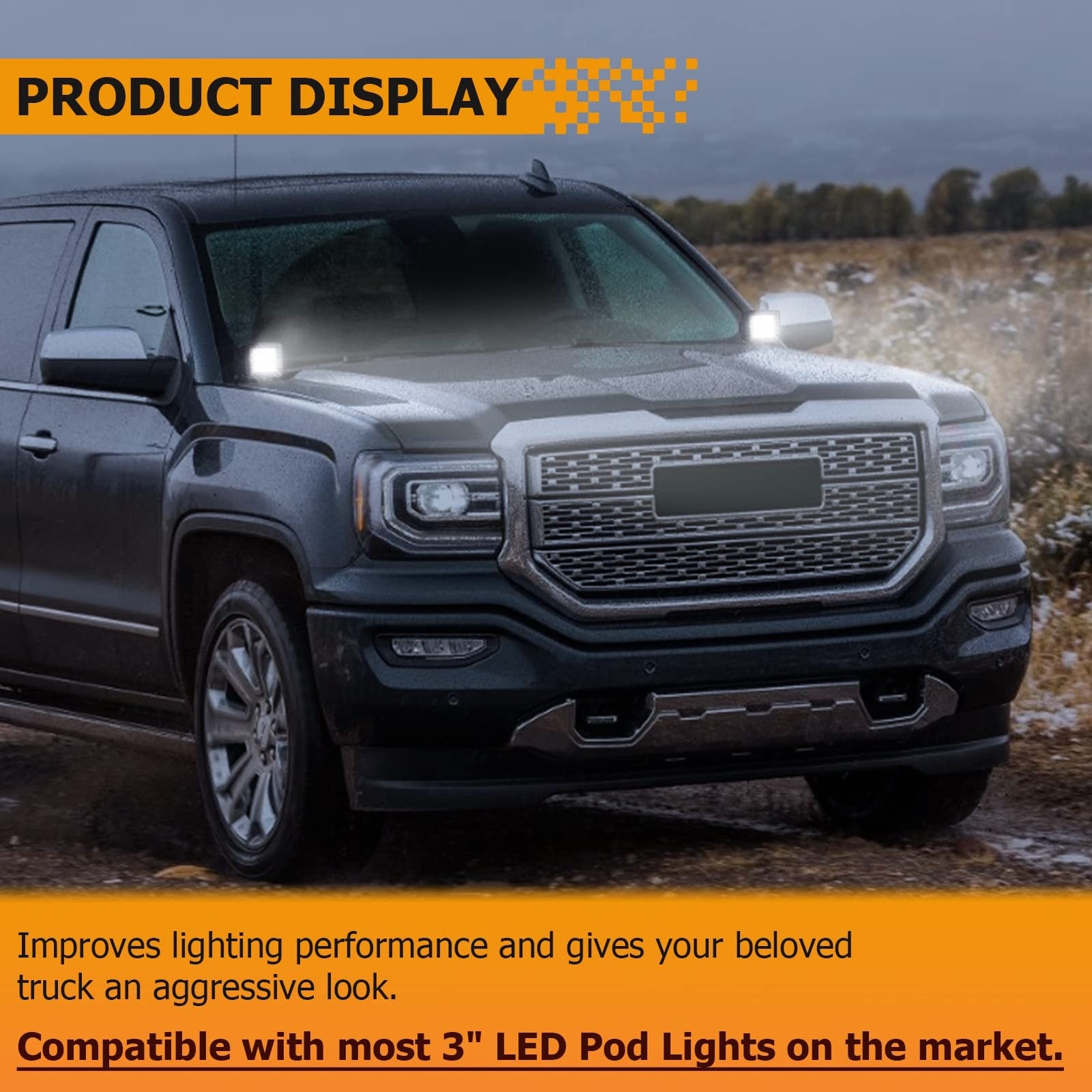 WeiSen hood hinge ditch light mounting brackets for Chevy offroad LED pod work lights, designed for off-road vehicle lighting.