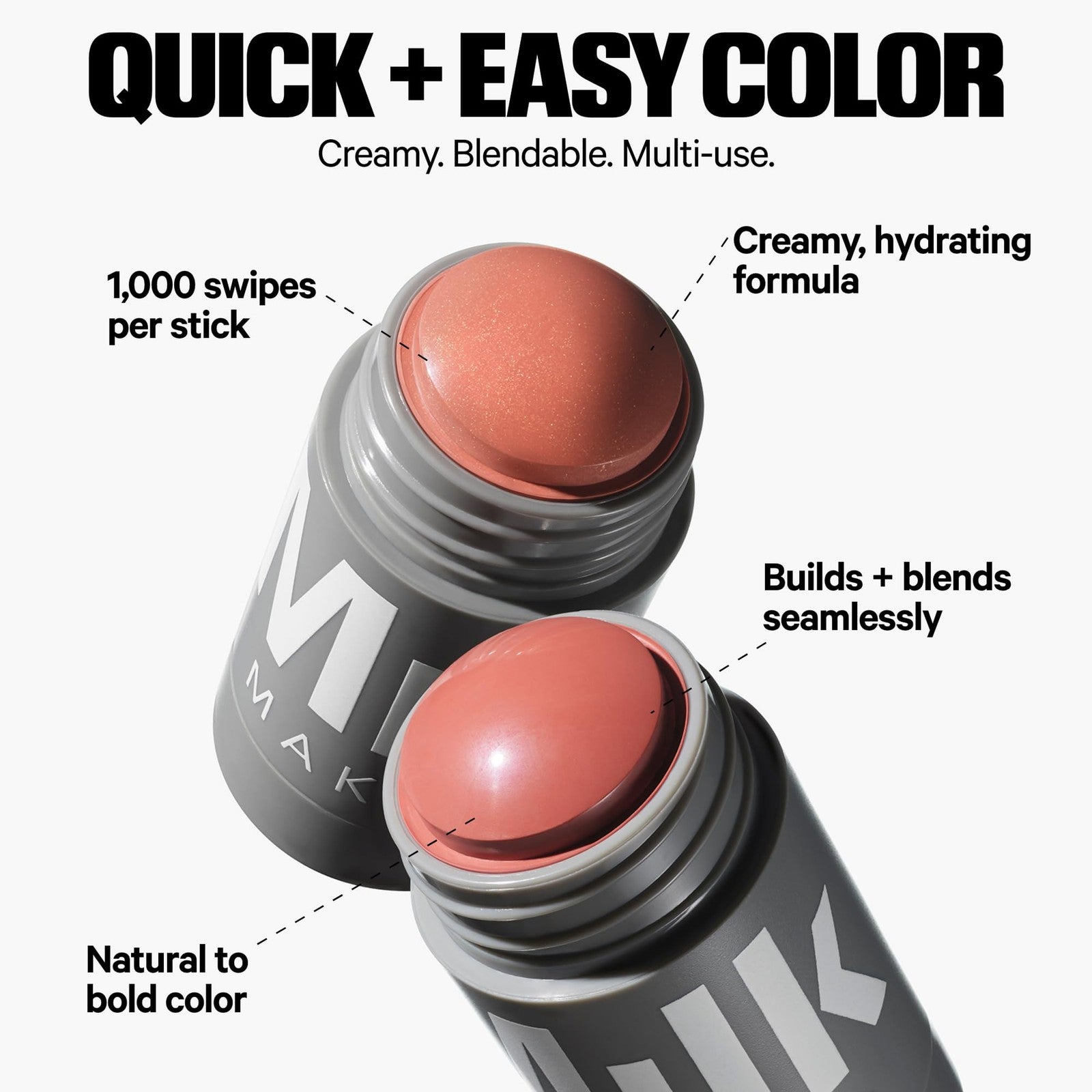 Milk Makeup Lip Cheek Stick with creamy, buildable blush and lip color in a hydrating mango formula, shown in sleek packaging.