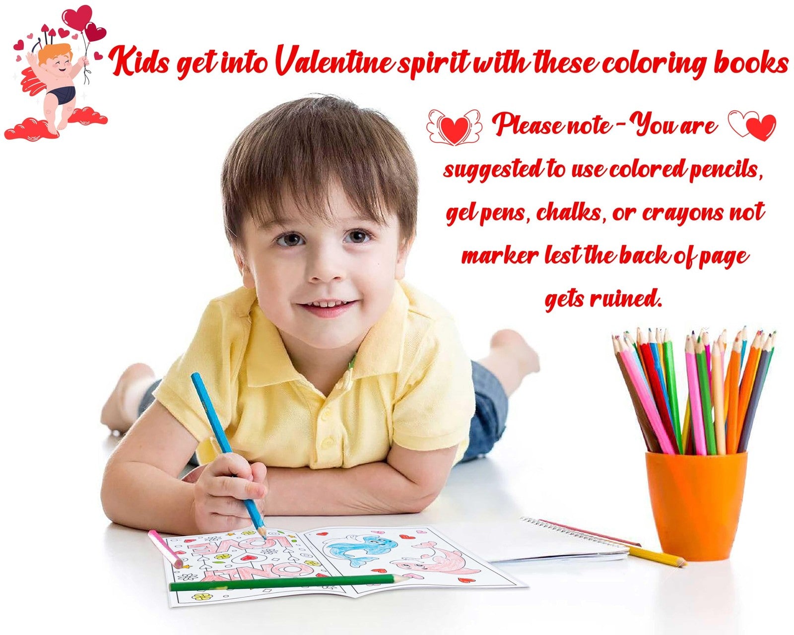 Set of 10 90shine Valentine's Day mini coloring books for kids, featuring colorful covers and playful designs.
