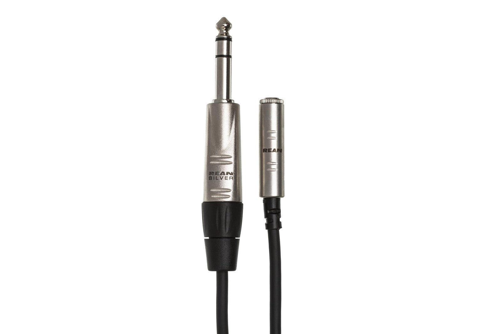 Hosa HXMS-025 Pro headphone adaptor cable with REAN 3.5mm TRS to 1/4 inch TRS connectors for audio equipment.