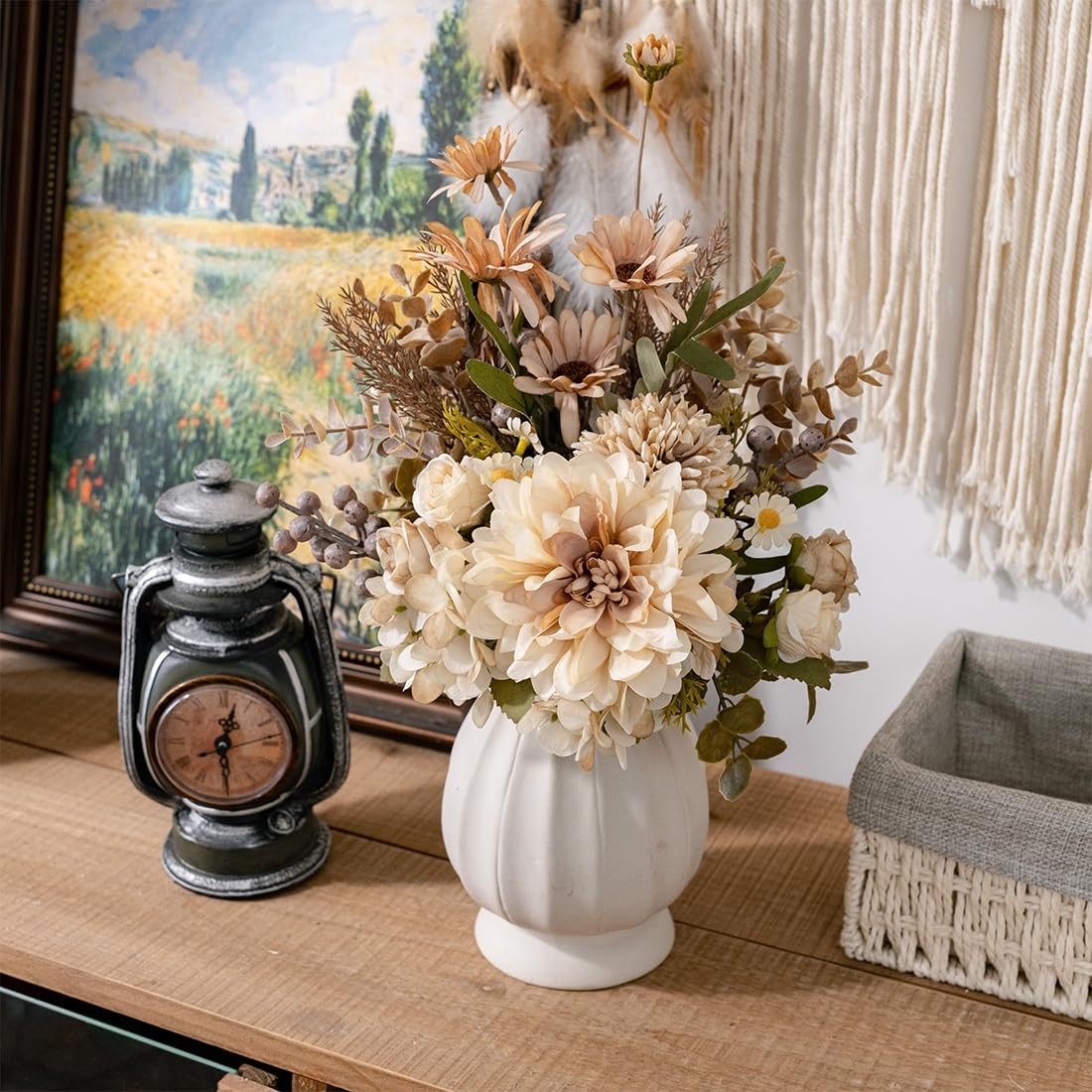 Peauley 16-inch artificial silk flower table arrangement with faux plastic flowers and realistic-looking blooms.