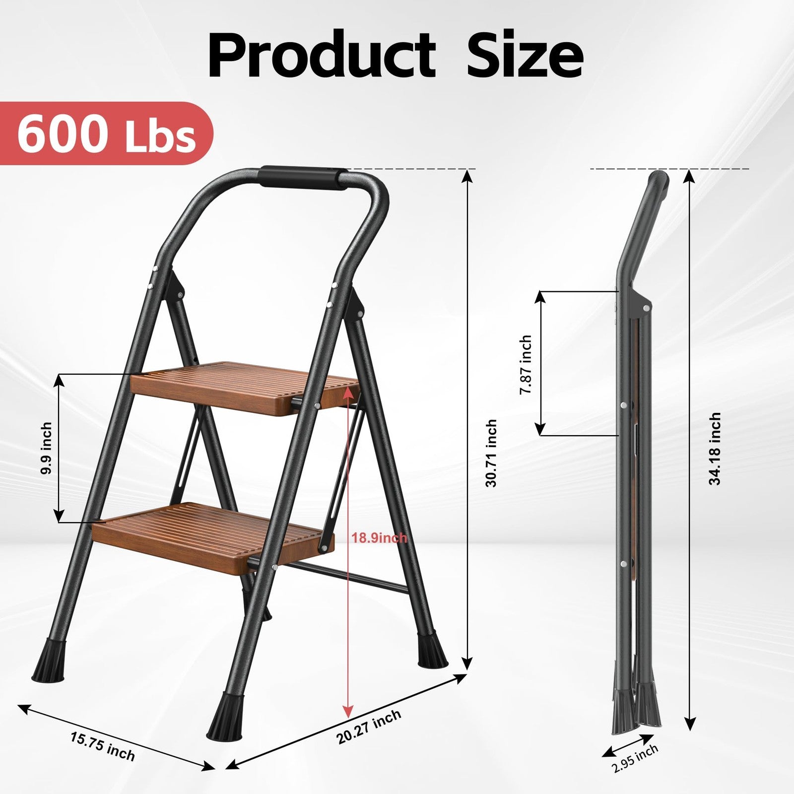 DiamondForge foldable step ladder with two steps, ideal for home, kitchen, and adult use, featuring extendable design for versatile height.