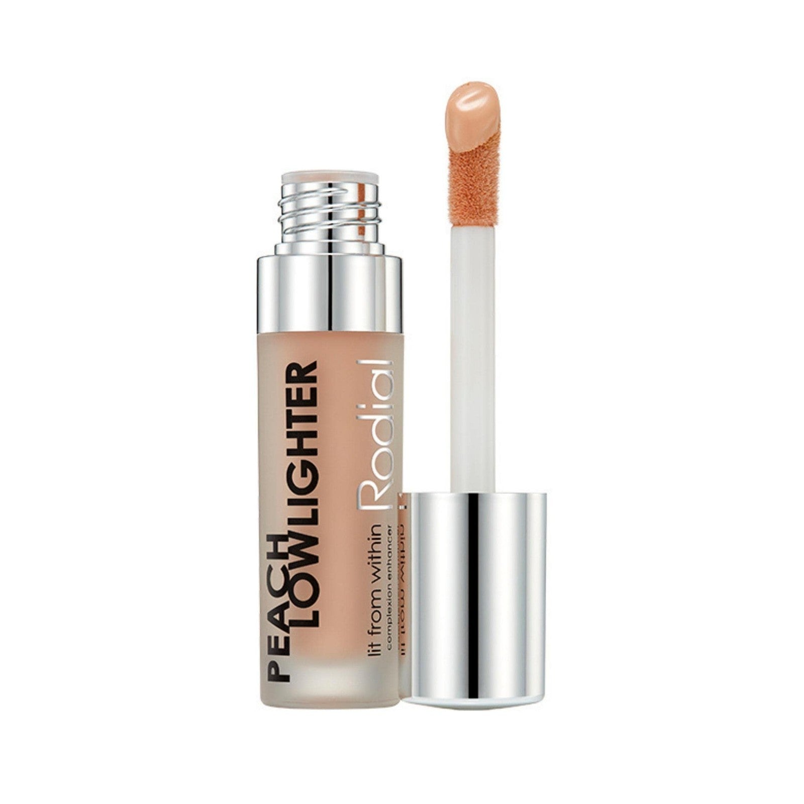 Rodial Peach Lowlighter under eye brightener tube with peach-colored formula, hydrating and illuminating the skin around the eyes.