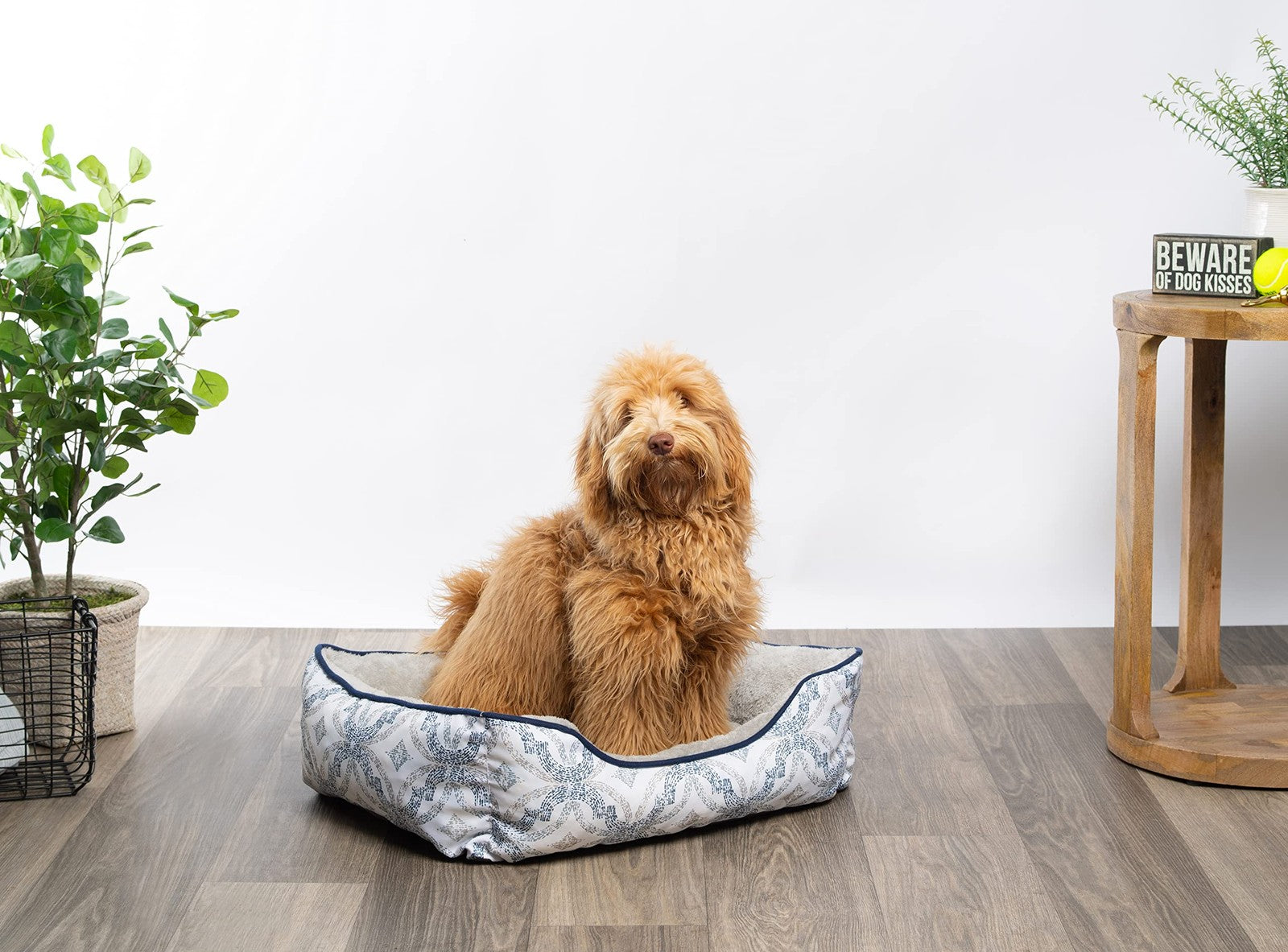 Modern Threads luxury dog bed with Oxford printed plush fabric, cozy cuddler design for small to medium-sized dogs.
