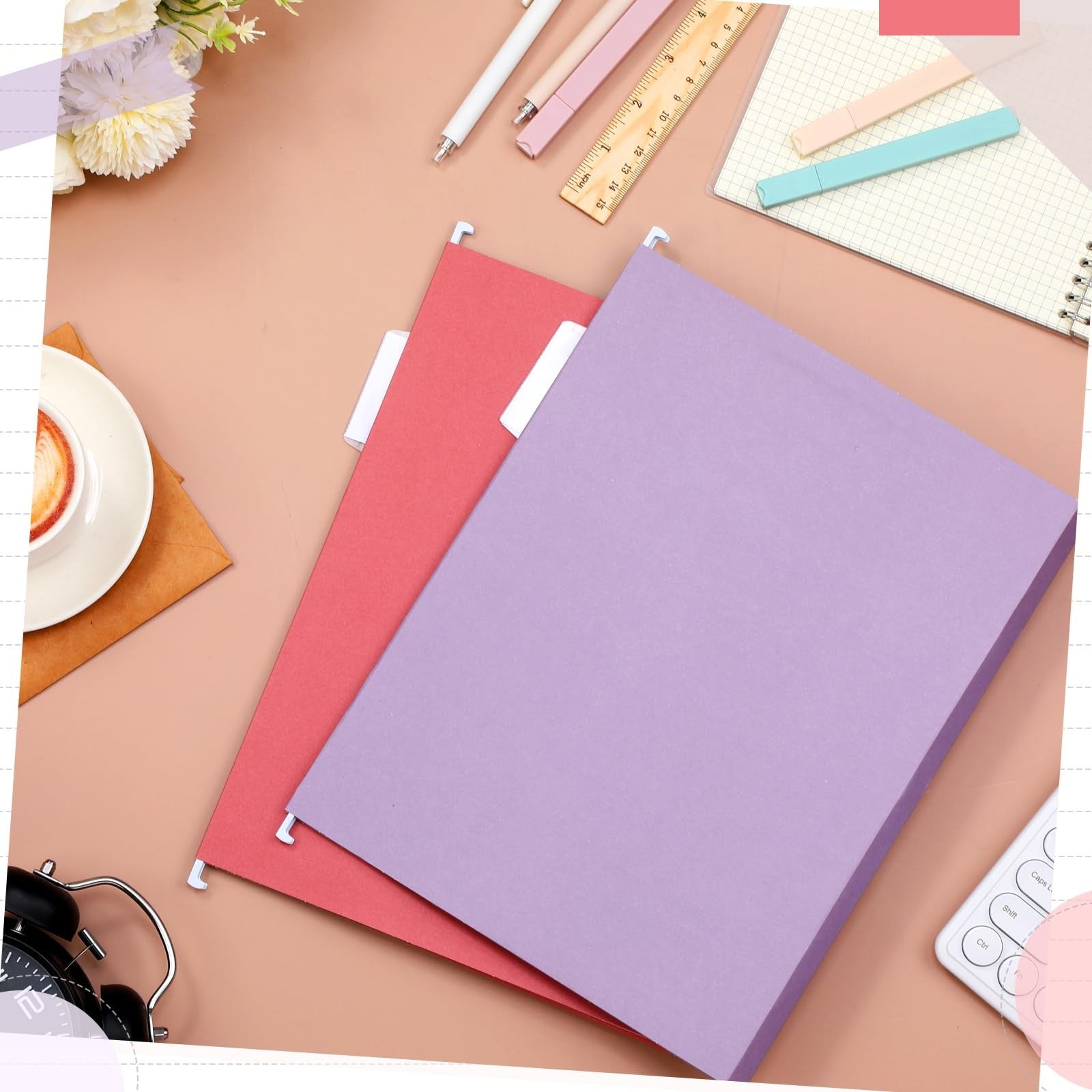 Set of 24 Yaomiao hanging file folders with three pleats, letter size, designed for file cabinets and organized storage.