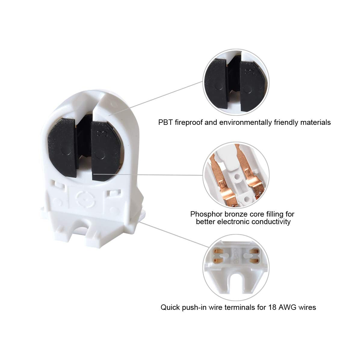 GXILEE T5 LED fluorescent lamp socket with G5 base, non-shunted turn type, showing the socket's G5 connector and electrical components.