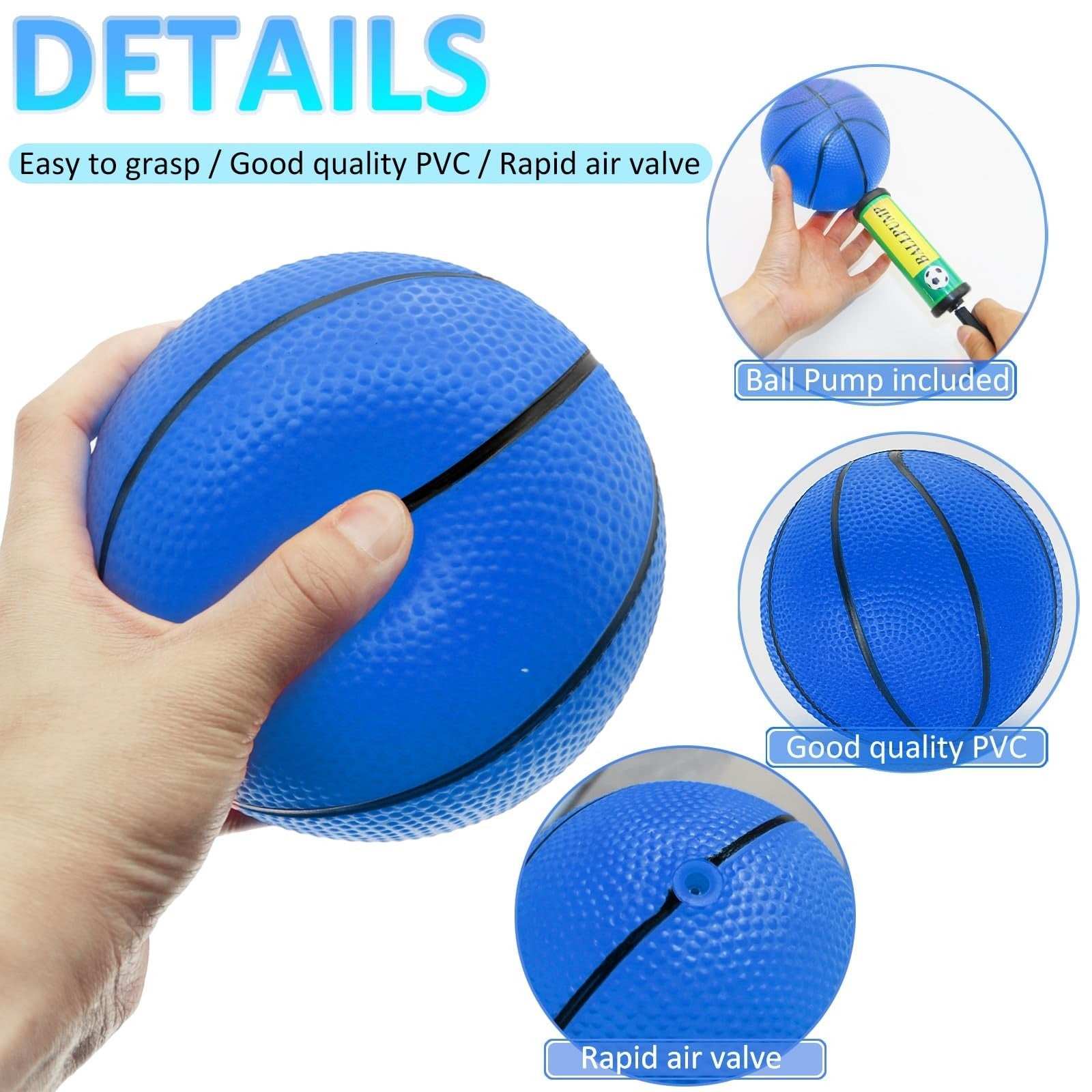42Pcs 6" Mini Basketball Set with colorful PVC balls and air pump for indoor and outdoor hoop games