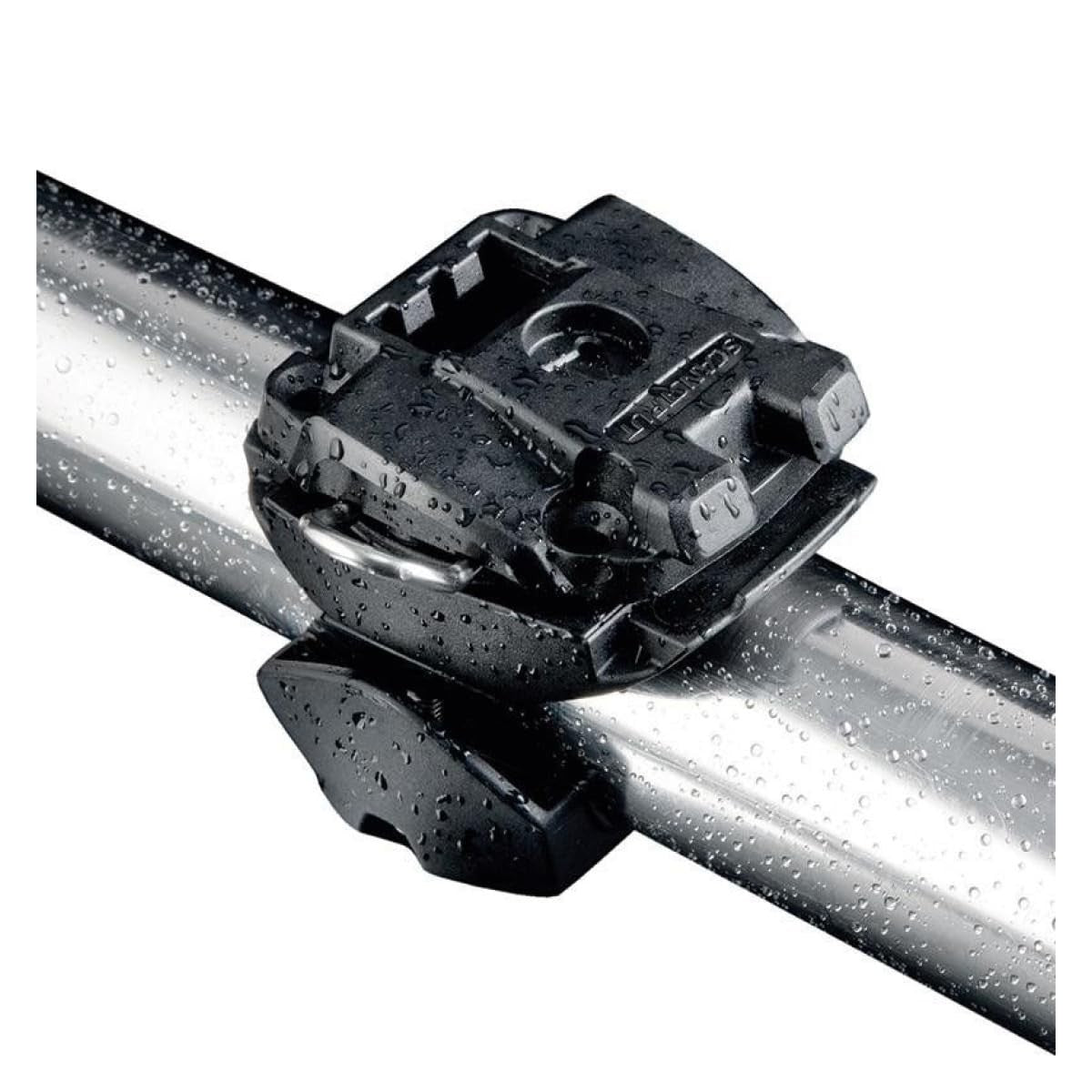 Scanstrut RLS-402 Rokk Mini Rail Mount attached to a boat rail, showcasing its compact design for marine device installation.