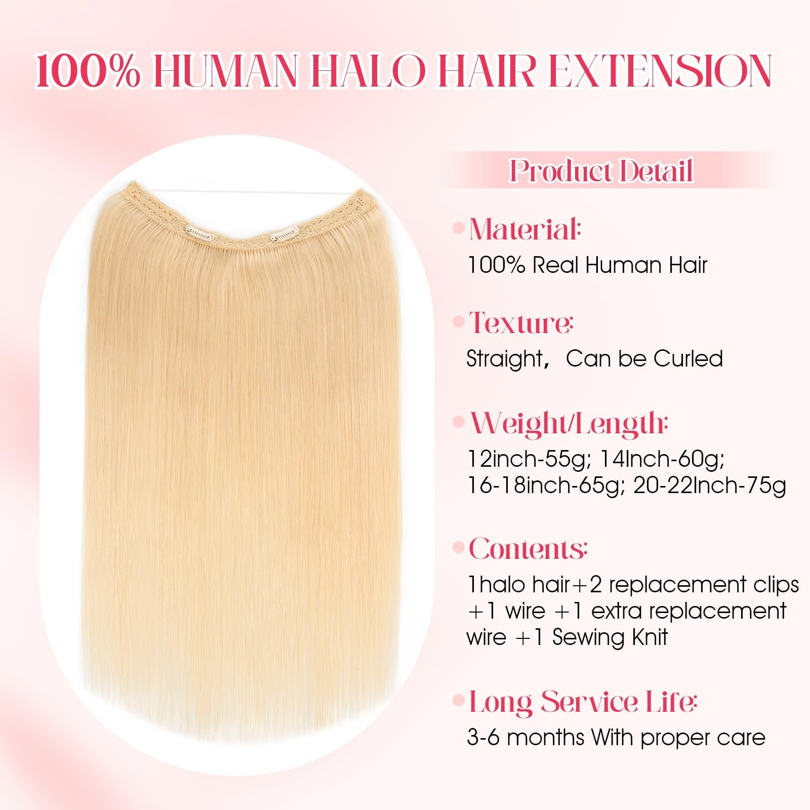 Rich Choices Halo Hair Extensions made from 100% Remy human hair, showing the seamless halo design with natural hair blend.