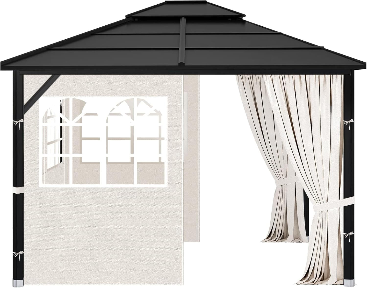 Aonear Gazebo privacy curtains with PVC windows, four-panel side wall with zipper for outdoor patio or garden shelter.