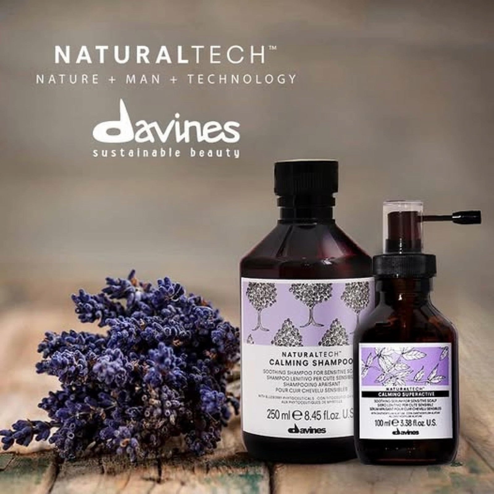 Davines Naturaltech CALMING Shampoo bottle with gentle cleansing formula for relieving scalp itch and sensitivity.