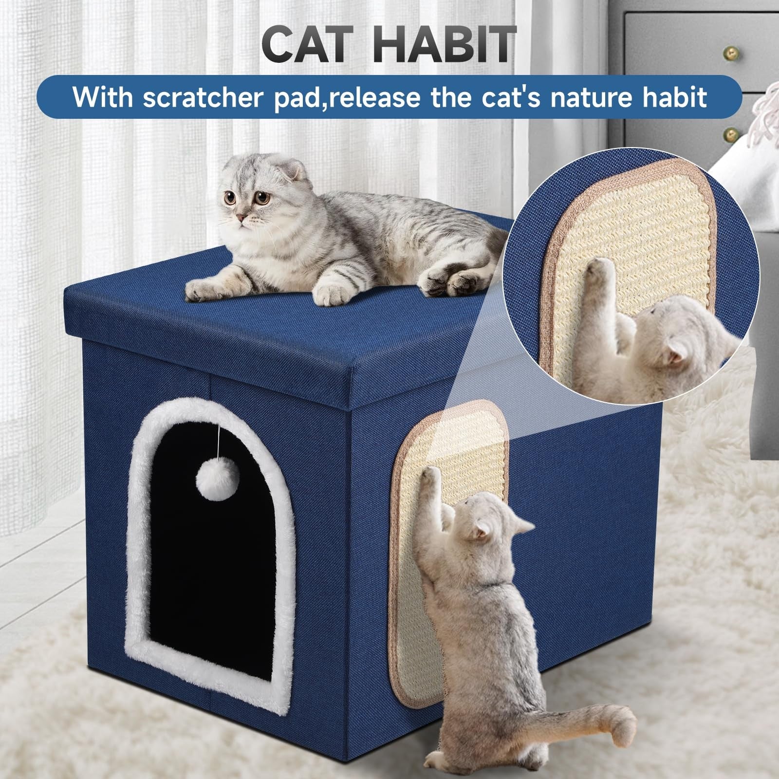 Foldable Shikha cat litter box enclosure with mesh storage, waterproof design, hiding your cat's litter box easily.