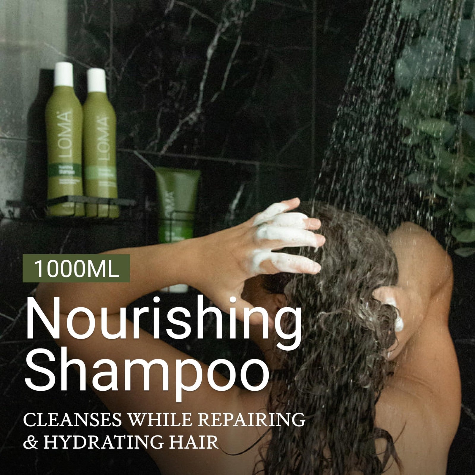 Loma Nourishing Shampoo 33 oz bottle, organic, sulfate-free, gluten-free, paraben-free hair care product with gentle formula