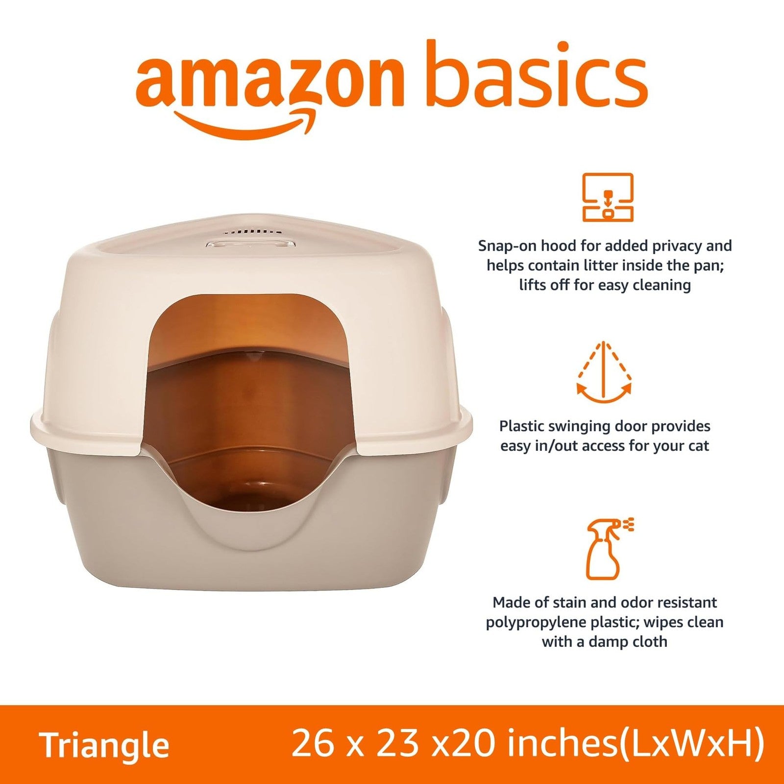 Amazon Basics charcoal cat litter box with lid, no-mess design, standard size, unisex, suitable for cats, shown in the image.