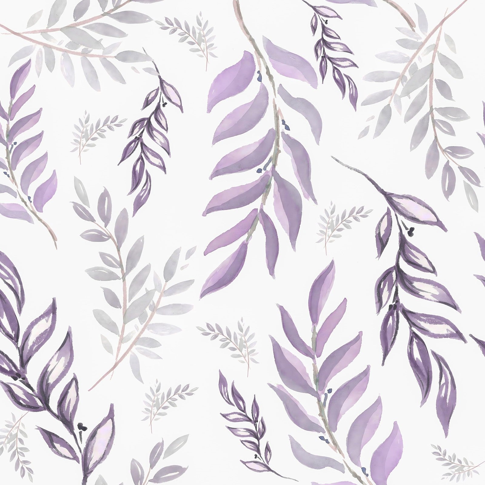 Laatse white and purple leaf wallpaper peel and stick botanical contact paper with leaf pattern, 17.5 inches wide.