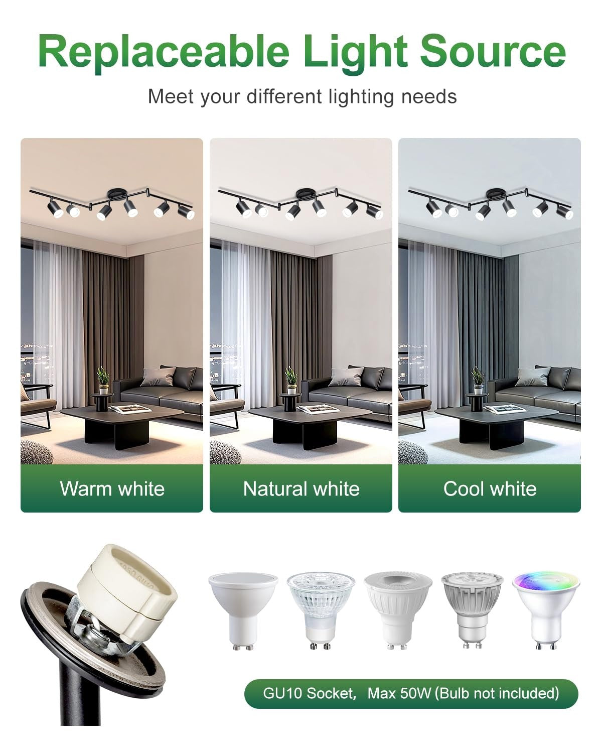 Fondiiz 6 Ways Track Lighting kit with rotatable heads and modern fixtures for adjustable, stylish illumination in any space