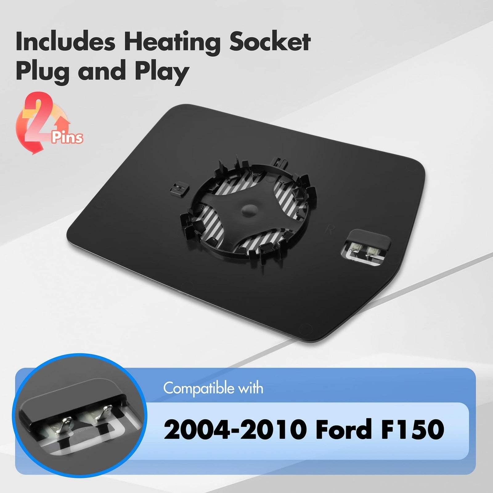 SNEMEEY passenger side mirror glass with heating for 2004-2010 Ford F-150, OE style, ABS material, plug and play installation