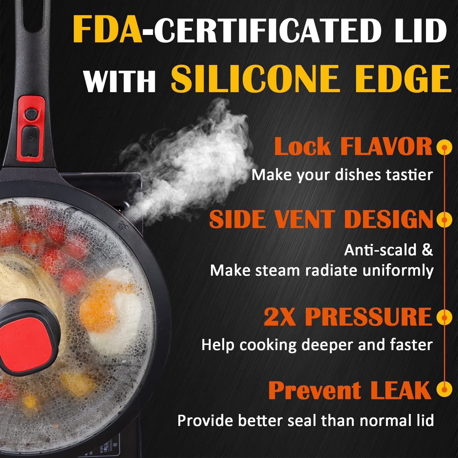 DIIG 11.5-inch nonstick frying pan with silicone lid, oven-safe cast aluminum skillet for versatile cooking.