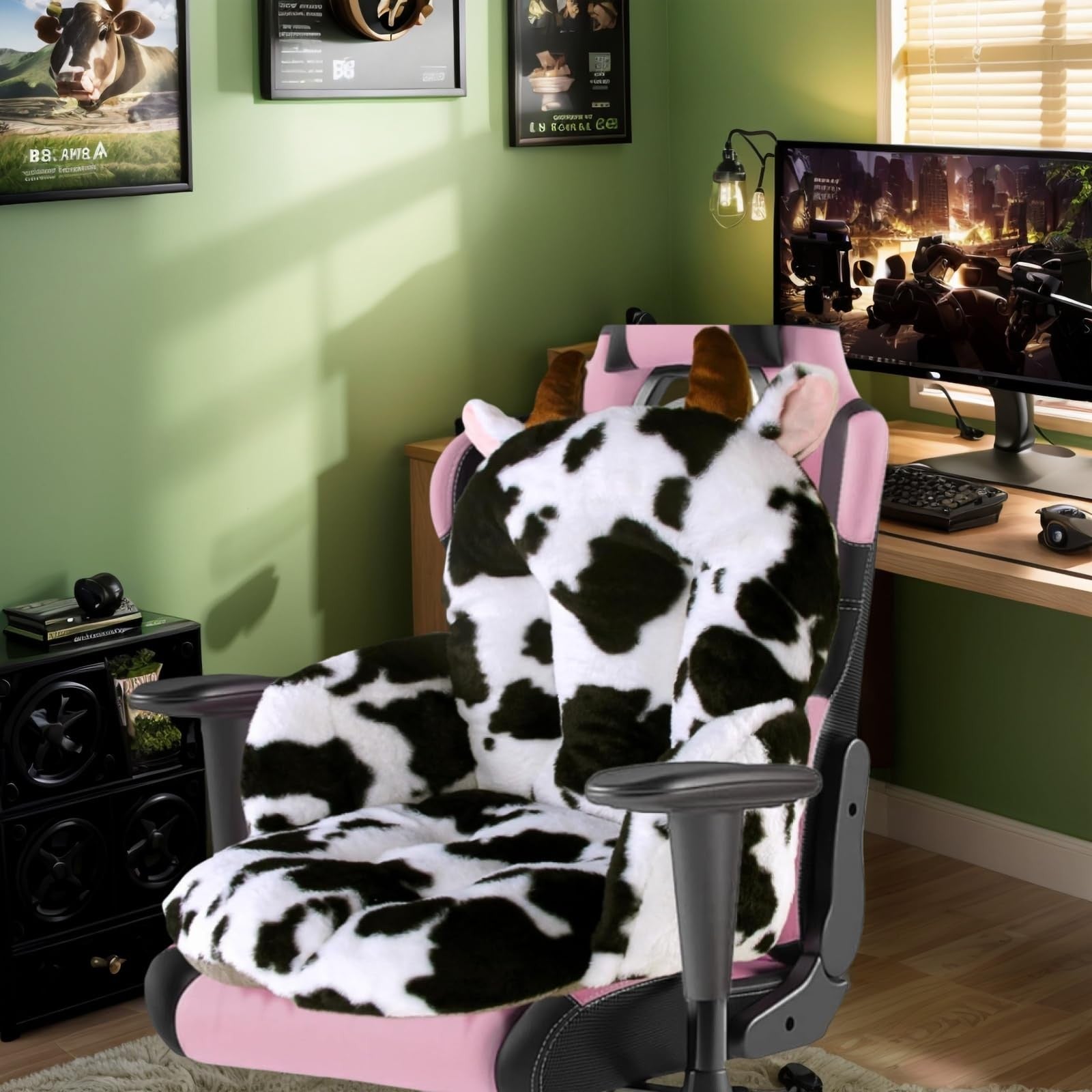 DOBUONO comfy office chair cushion with a cute, plush design, measuring 17.5 inches square and 18 inches high.