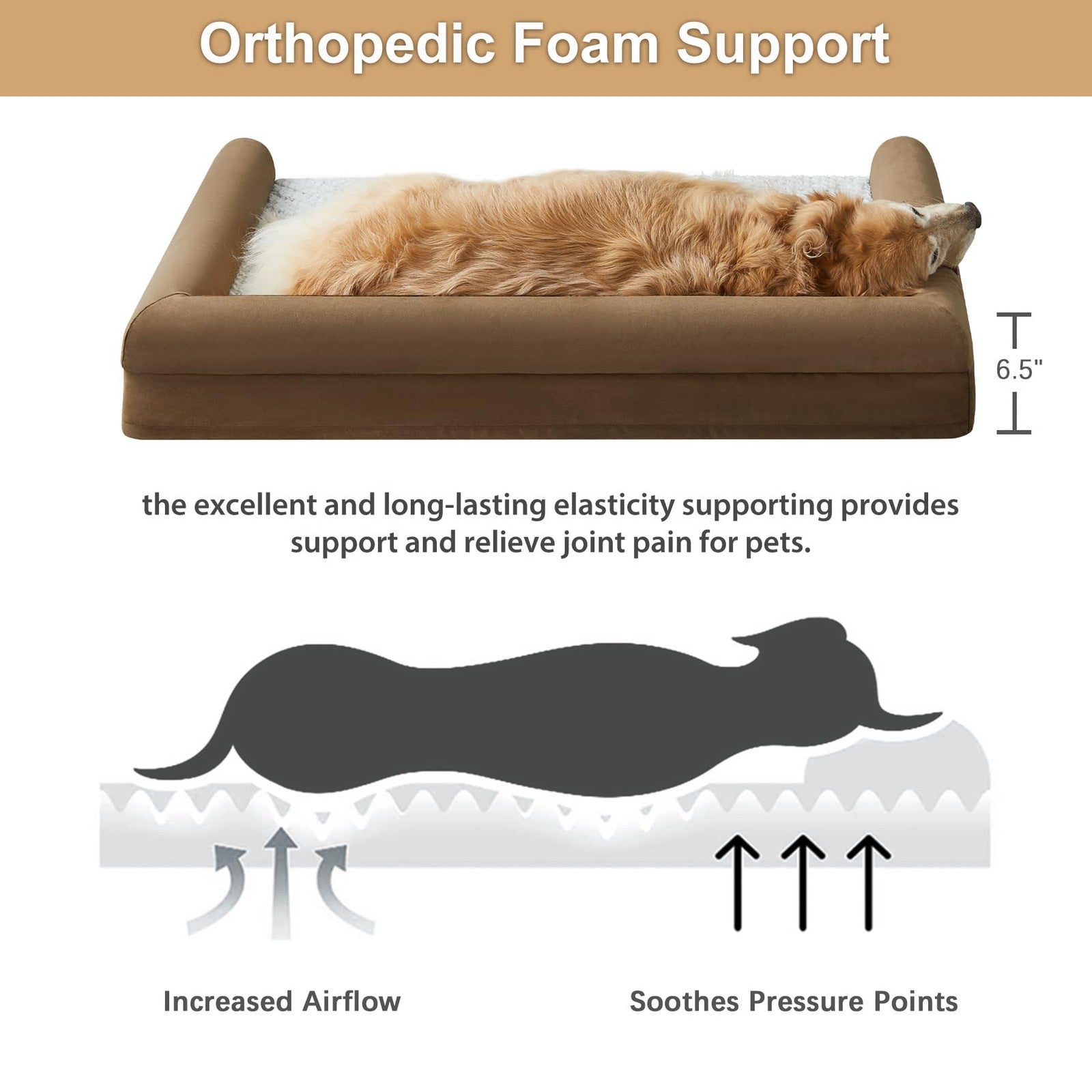 WNPETHOME orthopedic waterproof dog bed for large dogs with memory foam and plush fabric, providing comfort and support