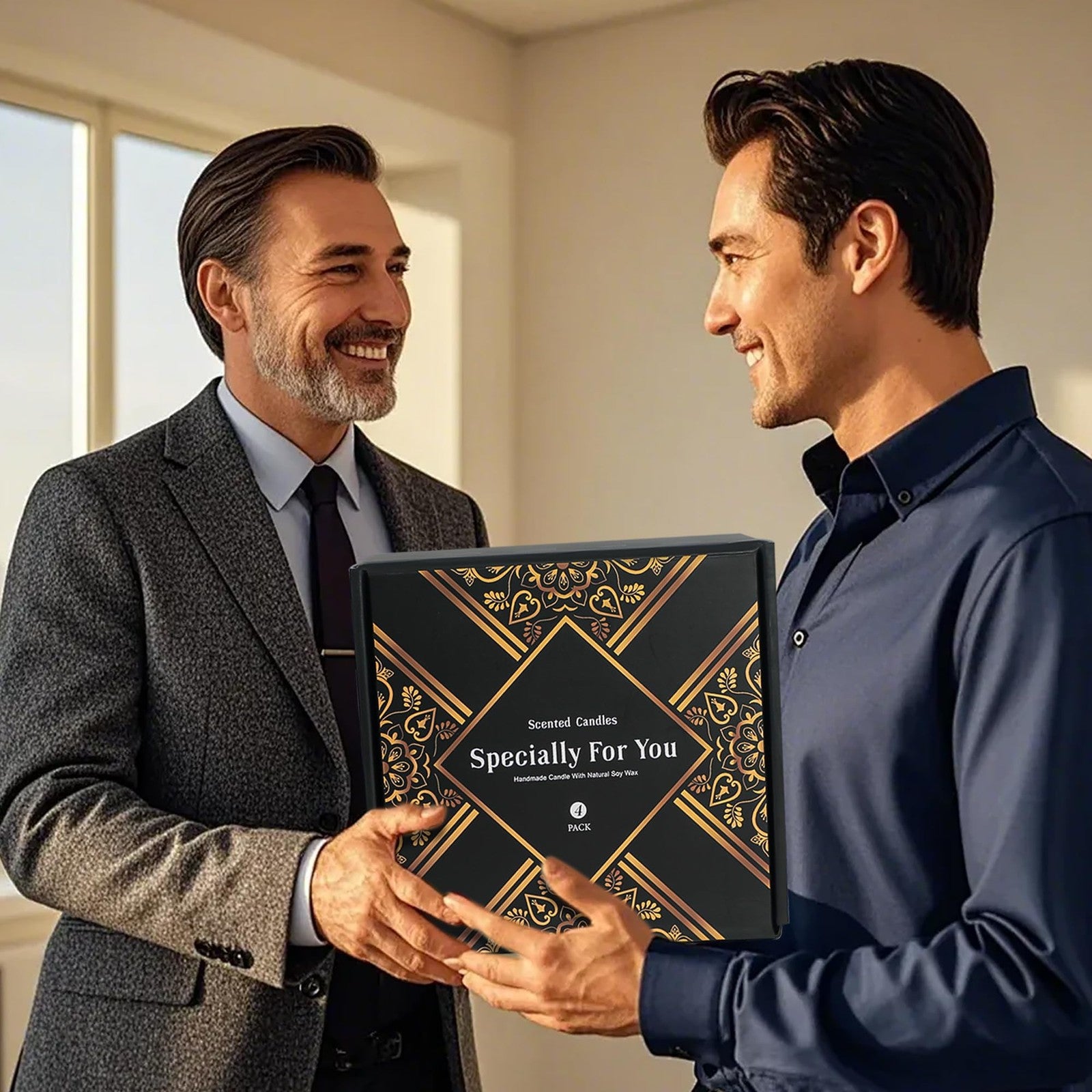 Inayou men's candle gift set featuring a 28oz soy wax candle with a masculine scent and long-lasting 200-hour burn time.