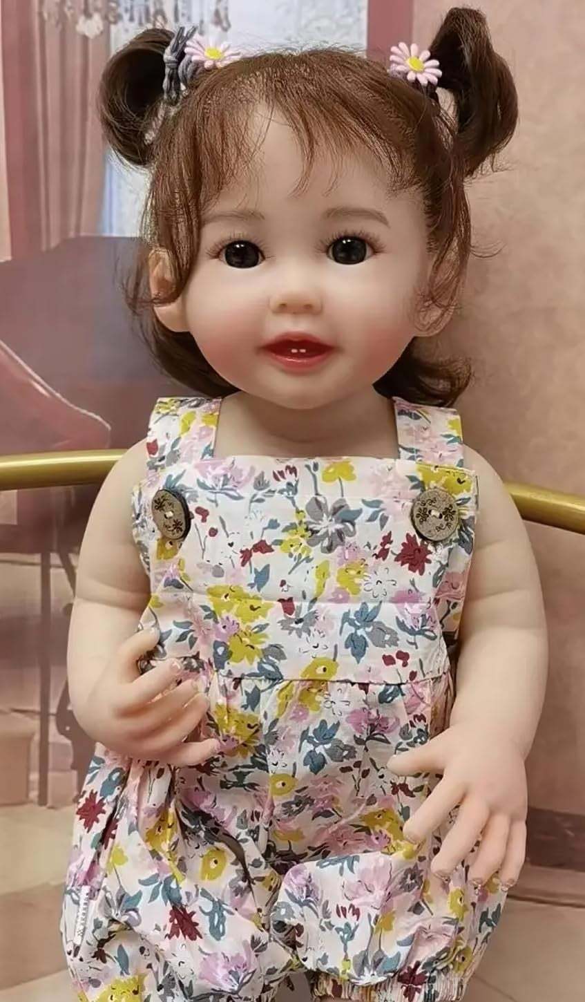 TERABITHIA 22" lifelike reborn baby doll in floral jumpsuit silicone vinyl full body realistic poseable design