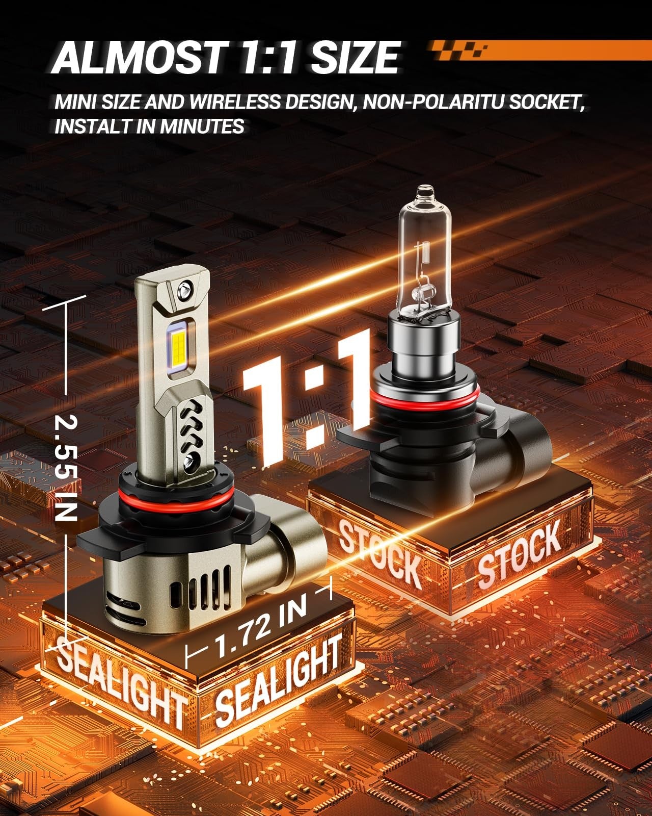 SEALIGHT 9012 HIR2 LED bulbs for driving lights, super bright 45000 lumens, 1:1 size replacement for automotive headlights.
