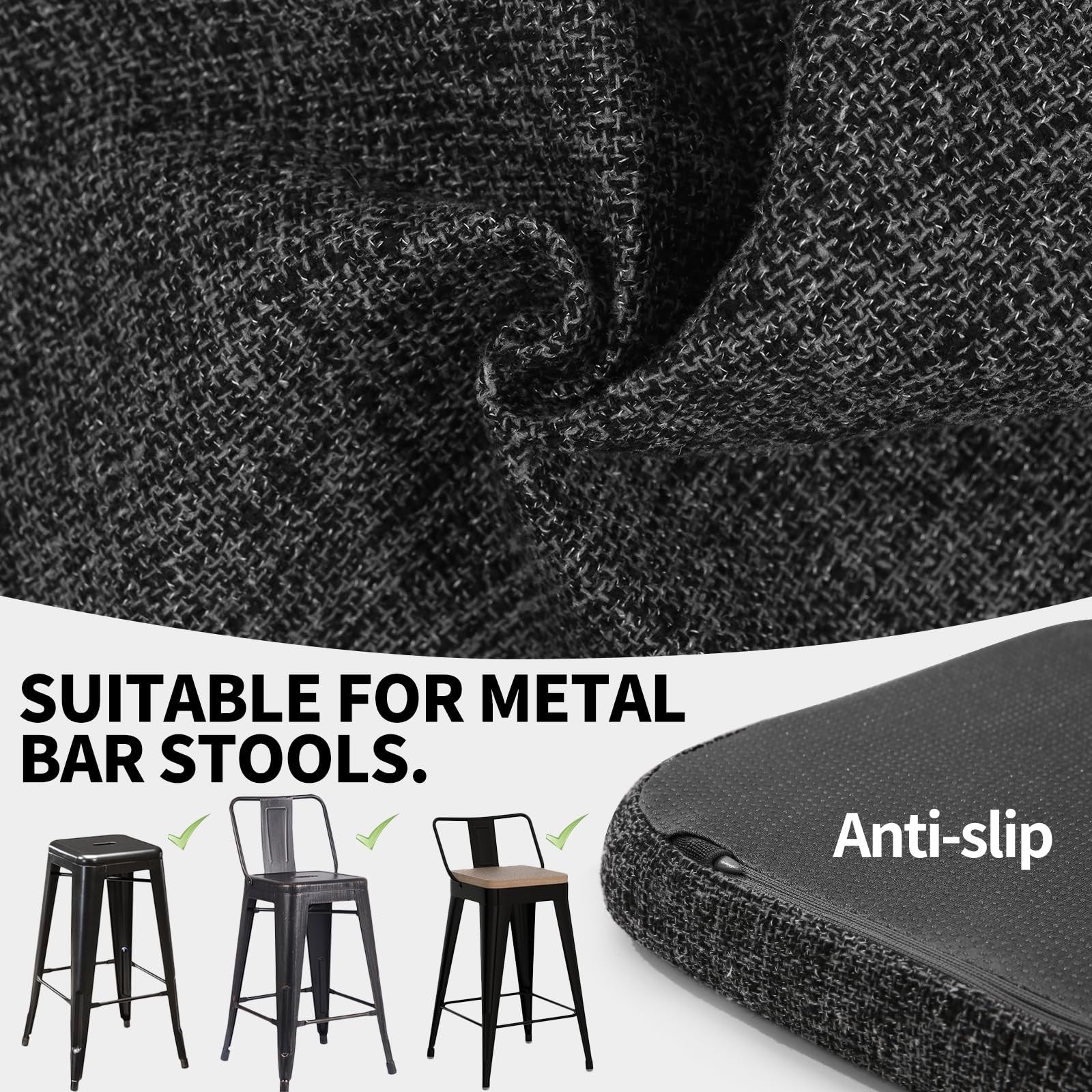 Set of four SINOSSO memory foam bar stool cushions with interwoven design and magnetic features, ideal for modern kitchen or bar seating.