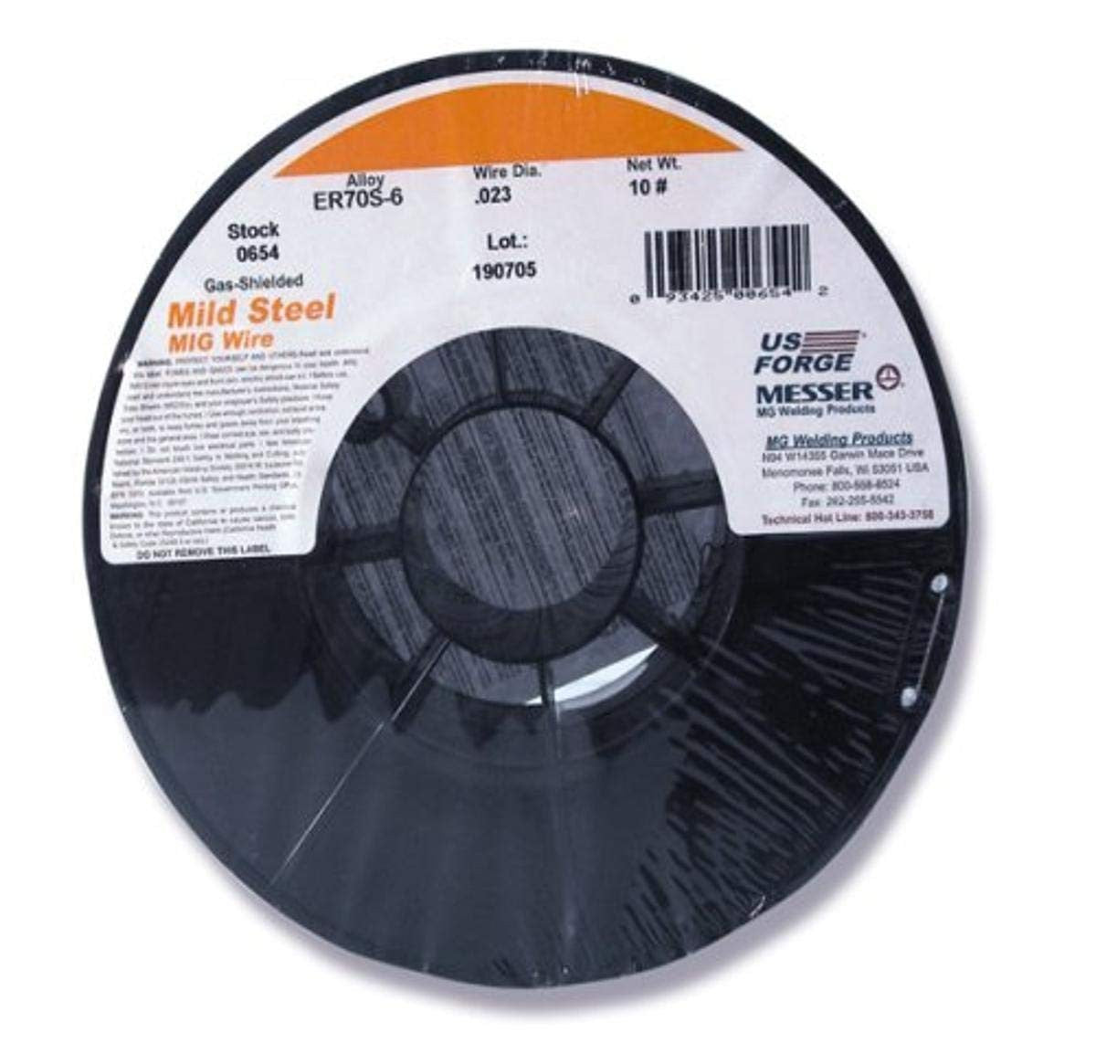 US Forge MIG welding solid mild steel wire .023 inch diameter on a 10-pound spool, suitable for MIG welding applications.