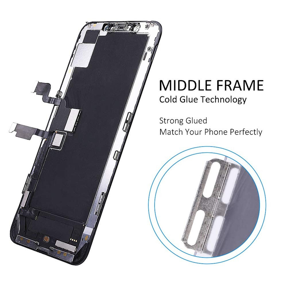 iPhone XS Max 6.5-inch LCD touch screen display replacement with digitizer and frame, unbranded for easy installation.