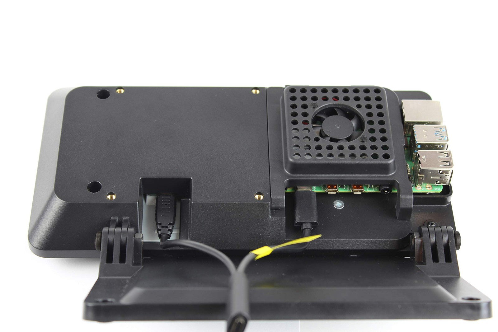 SmartiPi Touch 2 official Raspberry Pi 7-inch display case with cooling fan and Raspberry Pi 3/4/5 inside.