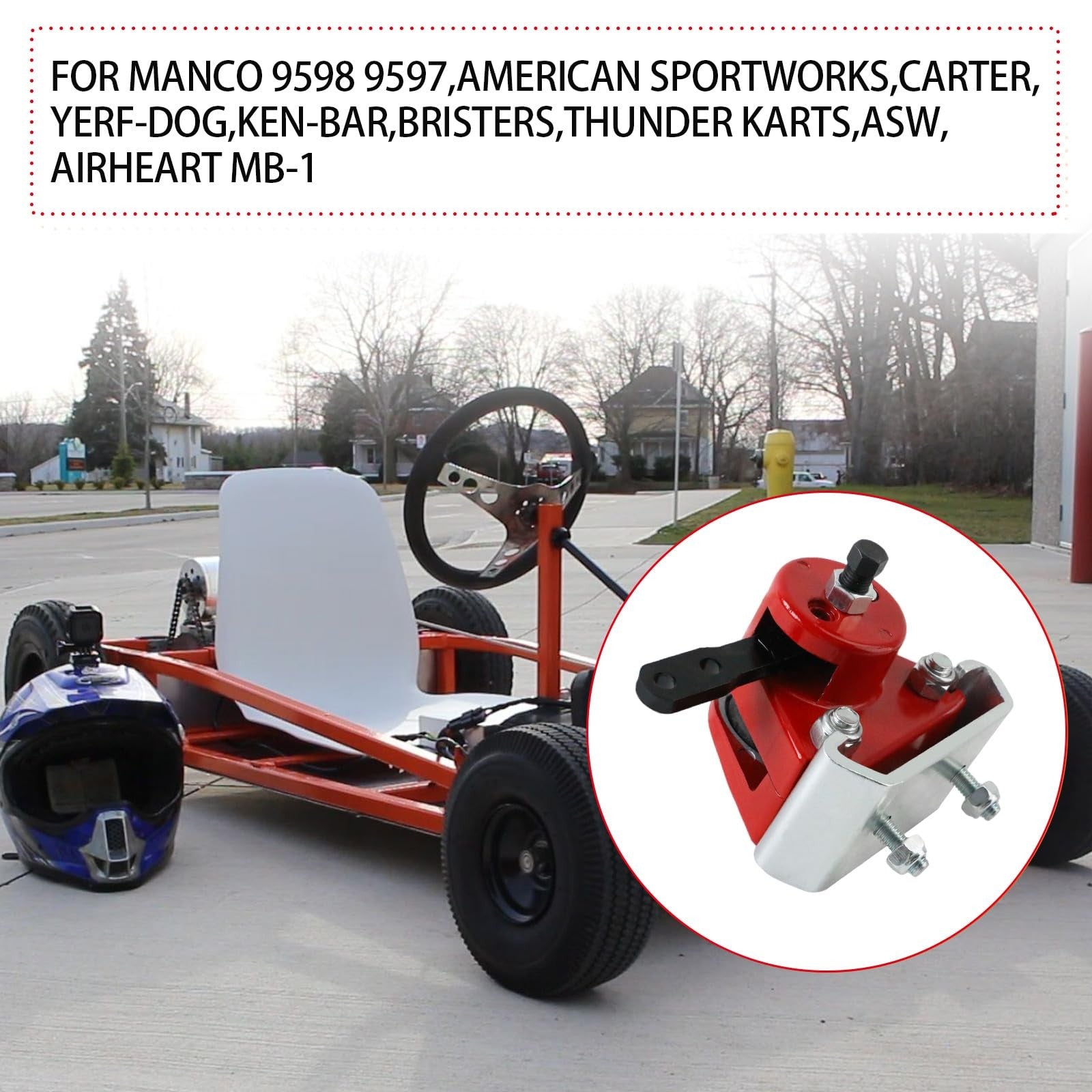 PACEWALKER Go Kart mechanical brake caliper with bracket and brake pads for Manco 9598, shown mounted on the chassis.