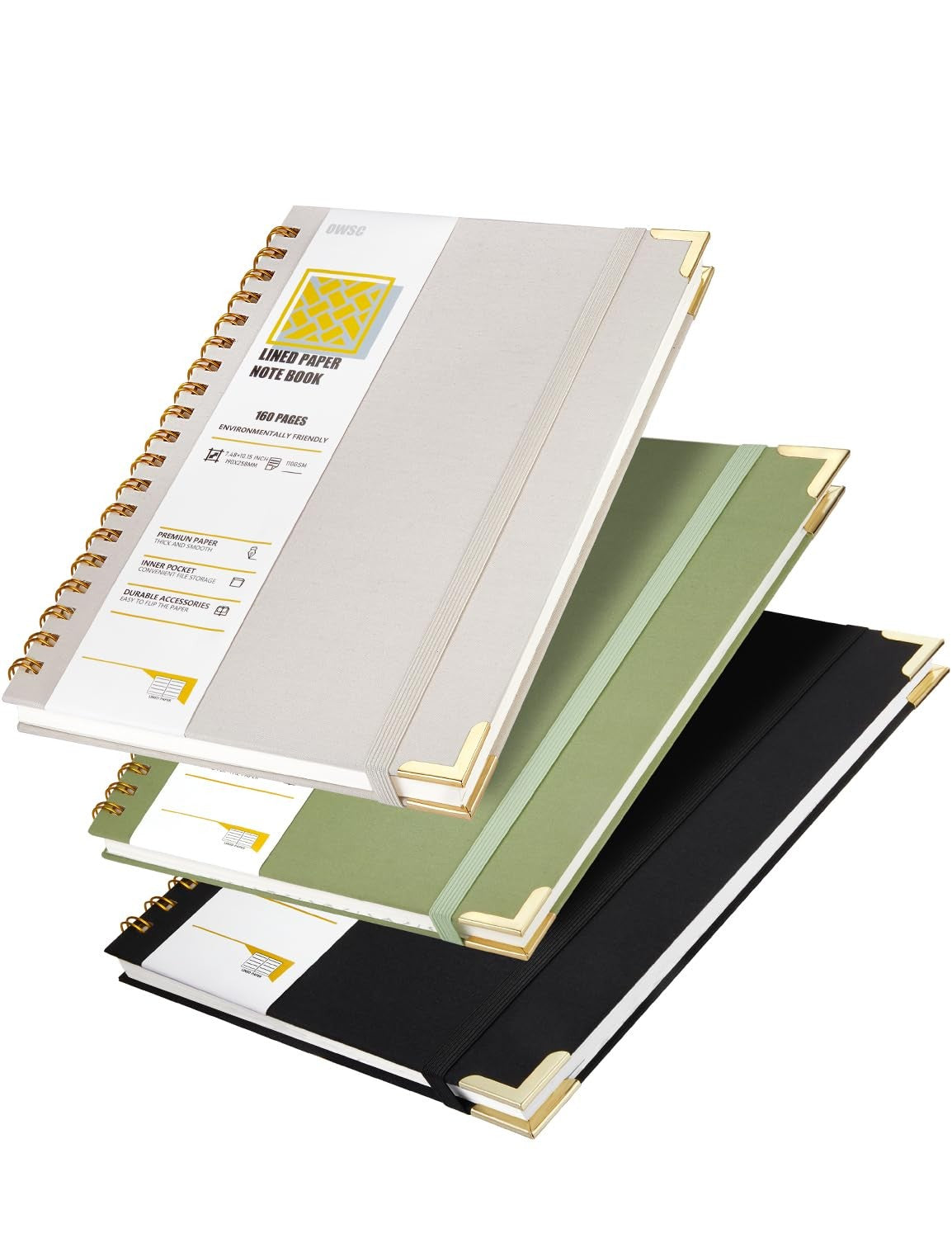 OWSC lined spiral notebook with thick 110 GSM papers, 480 pages in B5 size for college use, featuring a durable cover and spiral binding.