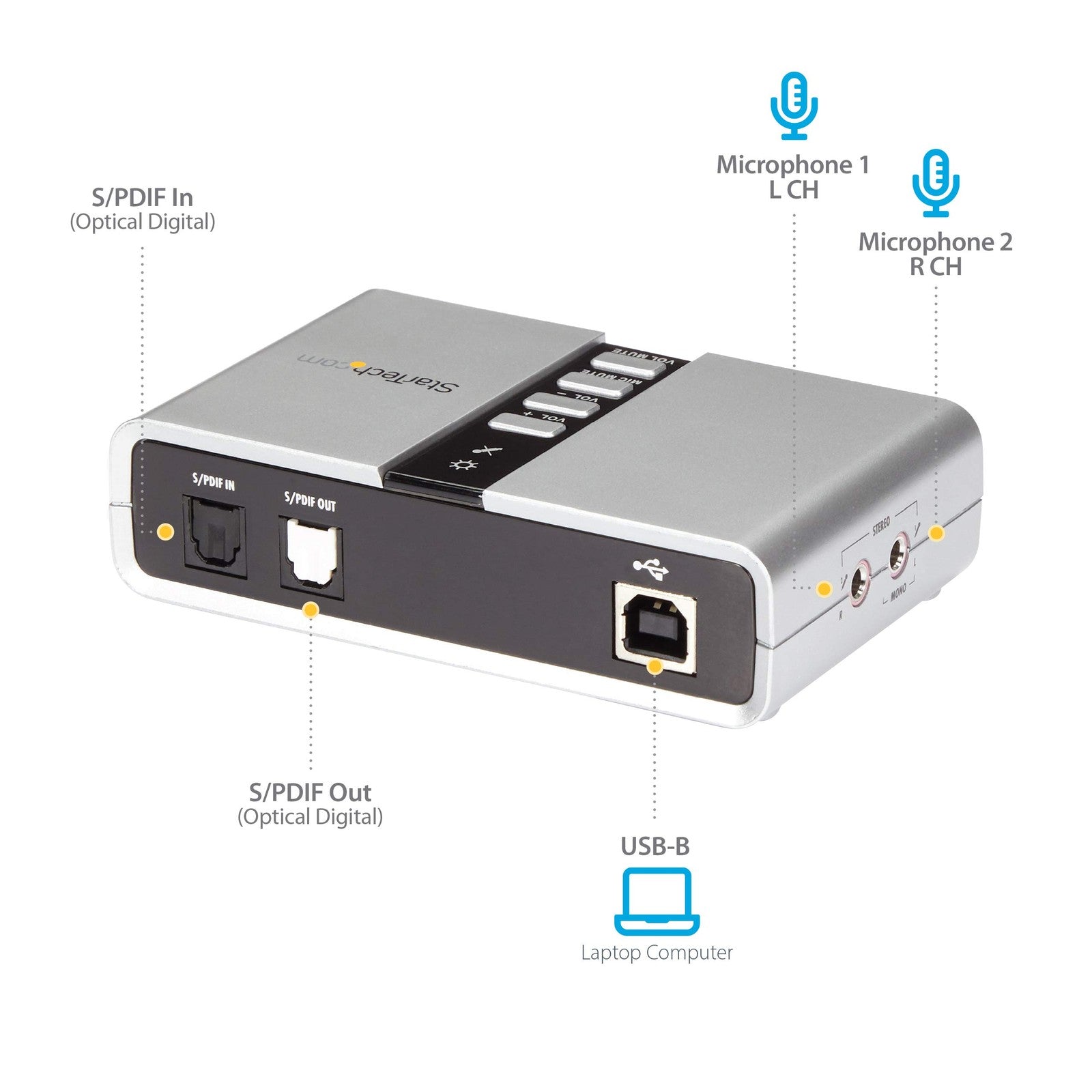 StarTech.com 7.1 USB sound card external audio interface with SPDIF digital output for laptop audio enhancement