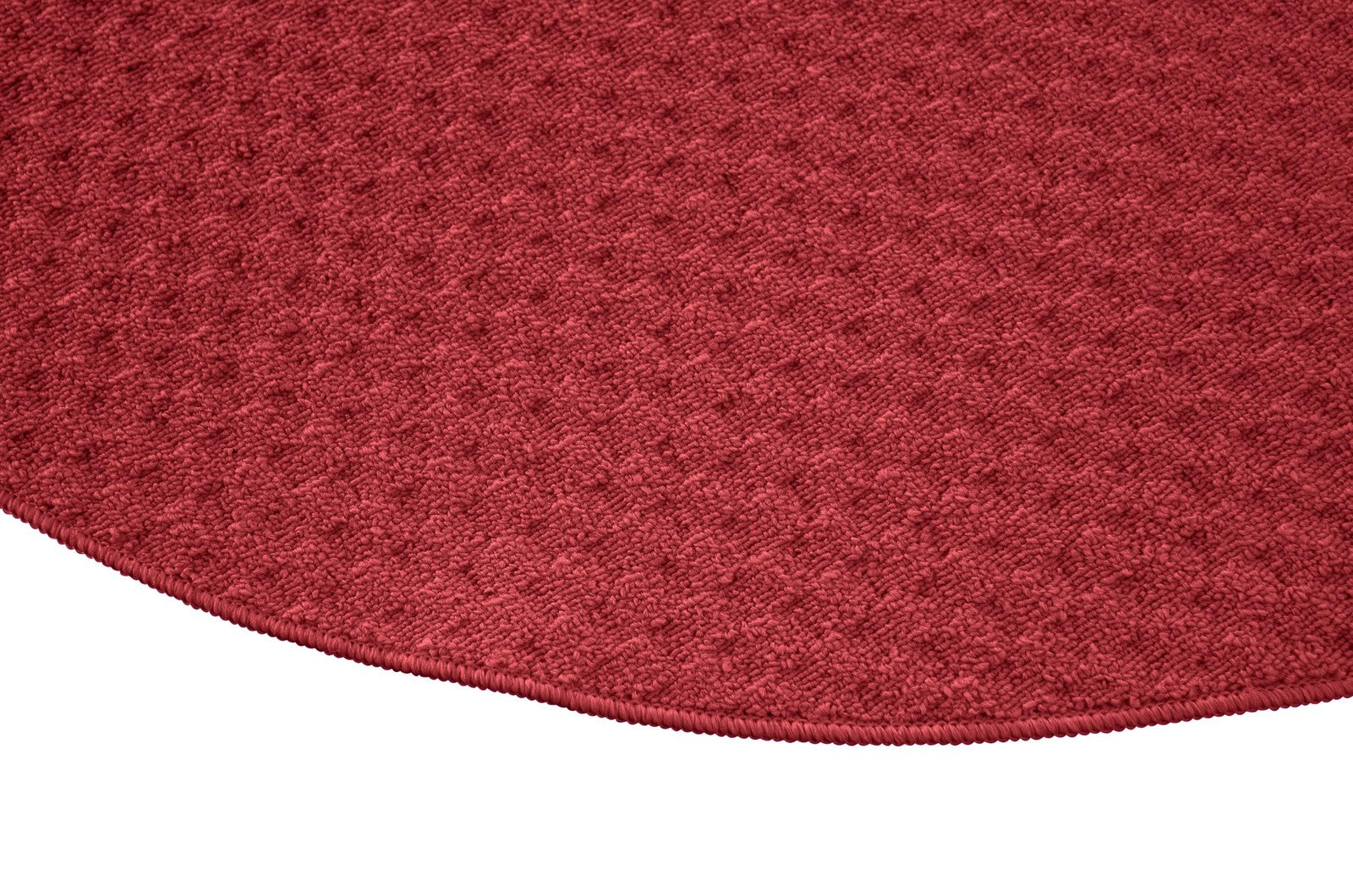 Garland Rug Town Square Chili Pepper Red round non-slip area rug for living room, featuring bright red chili pepper design and textured surface.