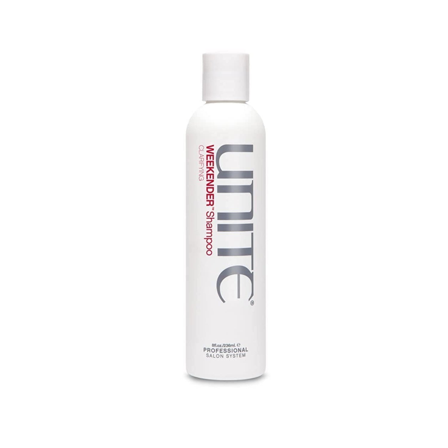 UNITE Hair Weekender Shampoo bottle with clarifying formula for removing product buildup, shown in the image.