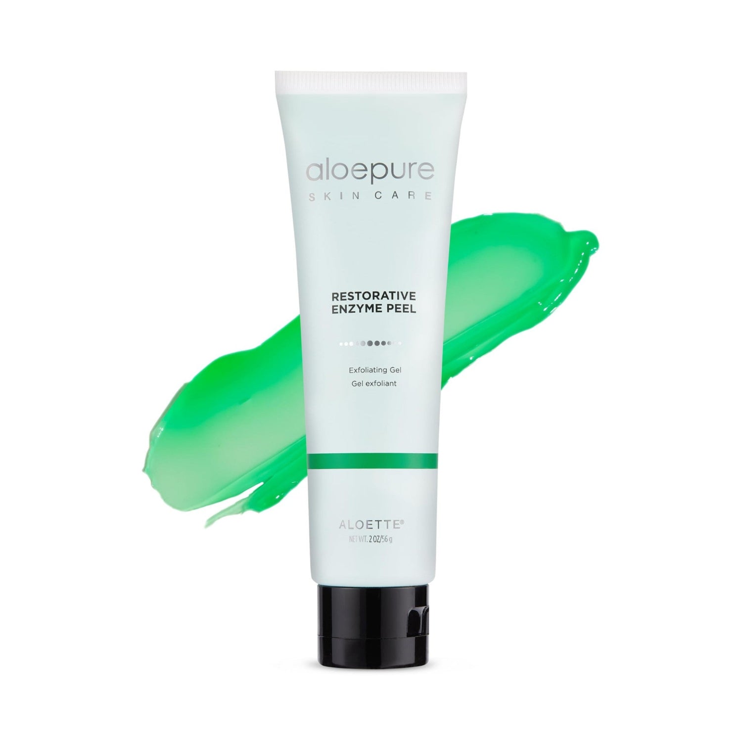 Aloette Restorative Enzyme Face Peel Gel in a 2 oz tube, showing the exfoliating and skin-restoring formula.