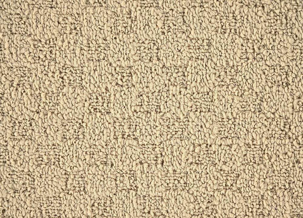 Garland Rug Town Square beige and tan round non-slip area rug with geometric pattern for living room decor.