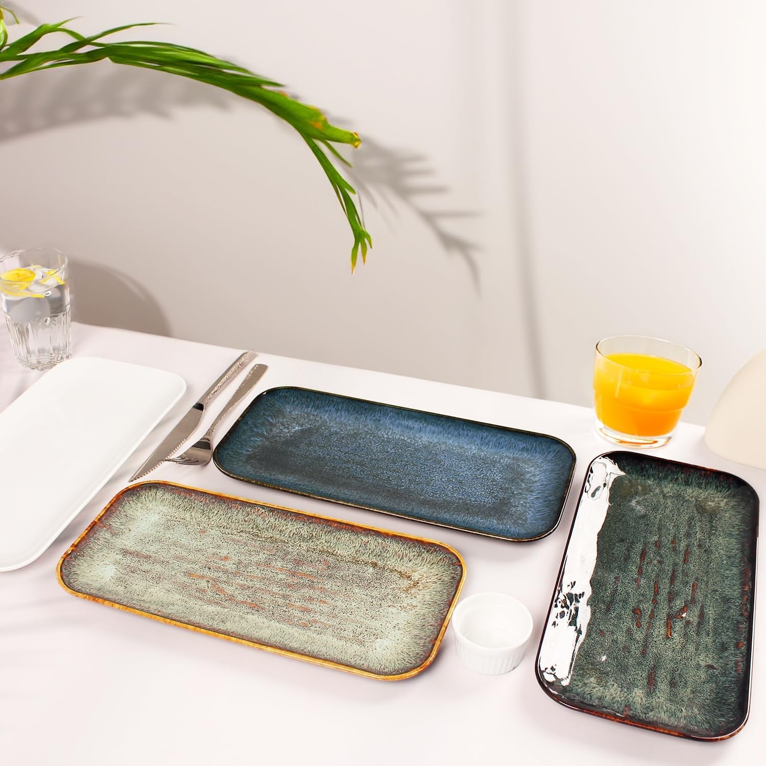 Jinsongdafa porcelain dinner plates and serving platters for fruit and entertaining, with smooth white ceramic finish