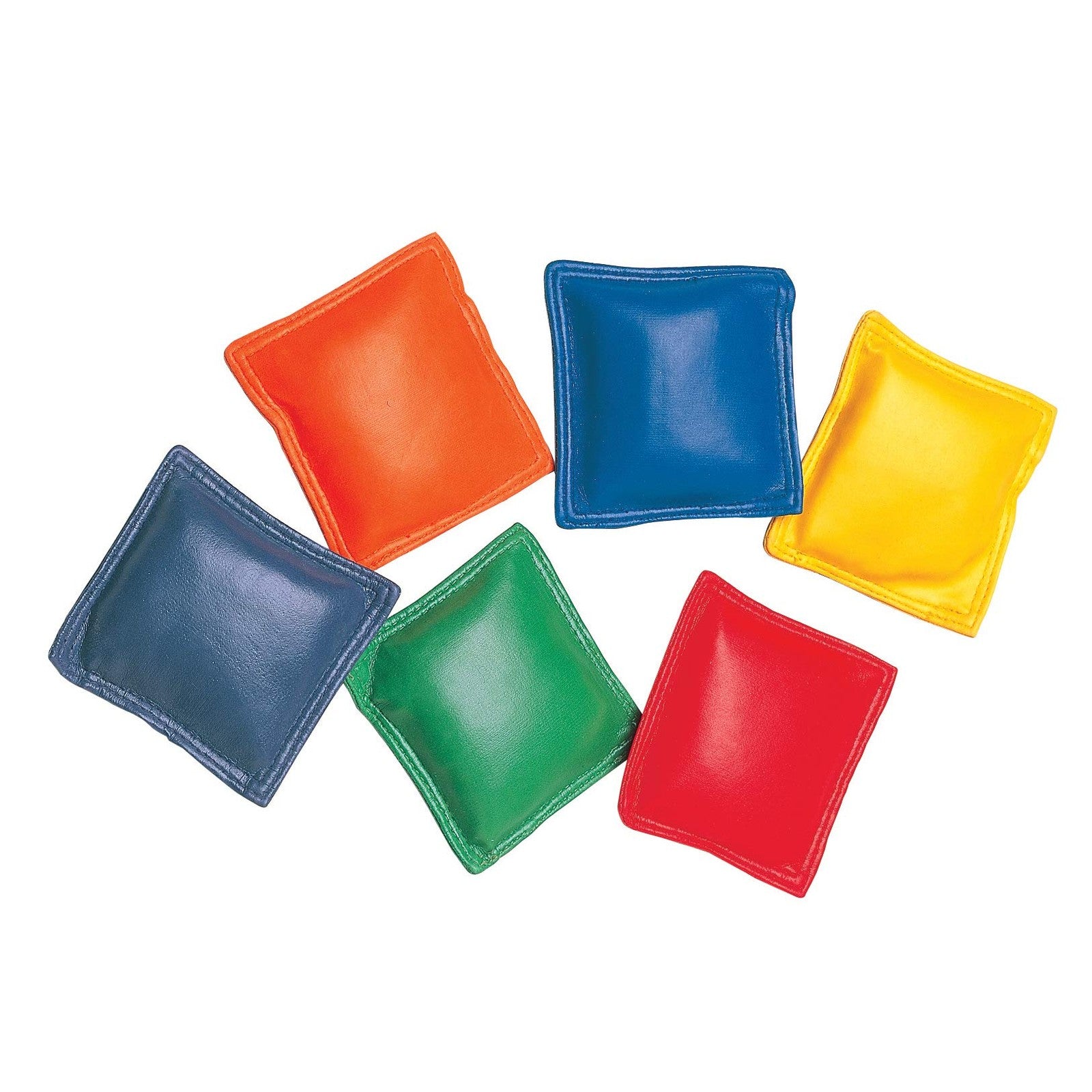 Champion Sports 6-inch bean bags in green, orange, purple, and royal blue, shown in a colorful pack of 12.