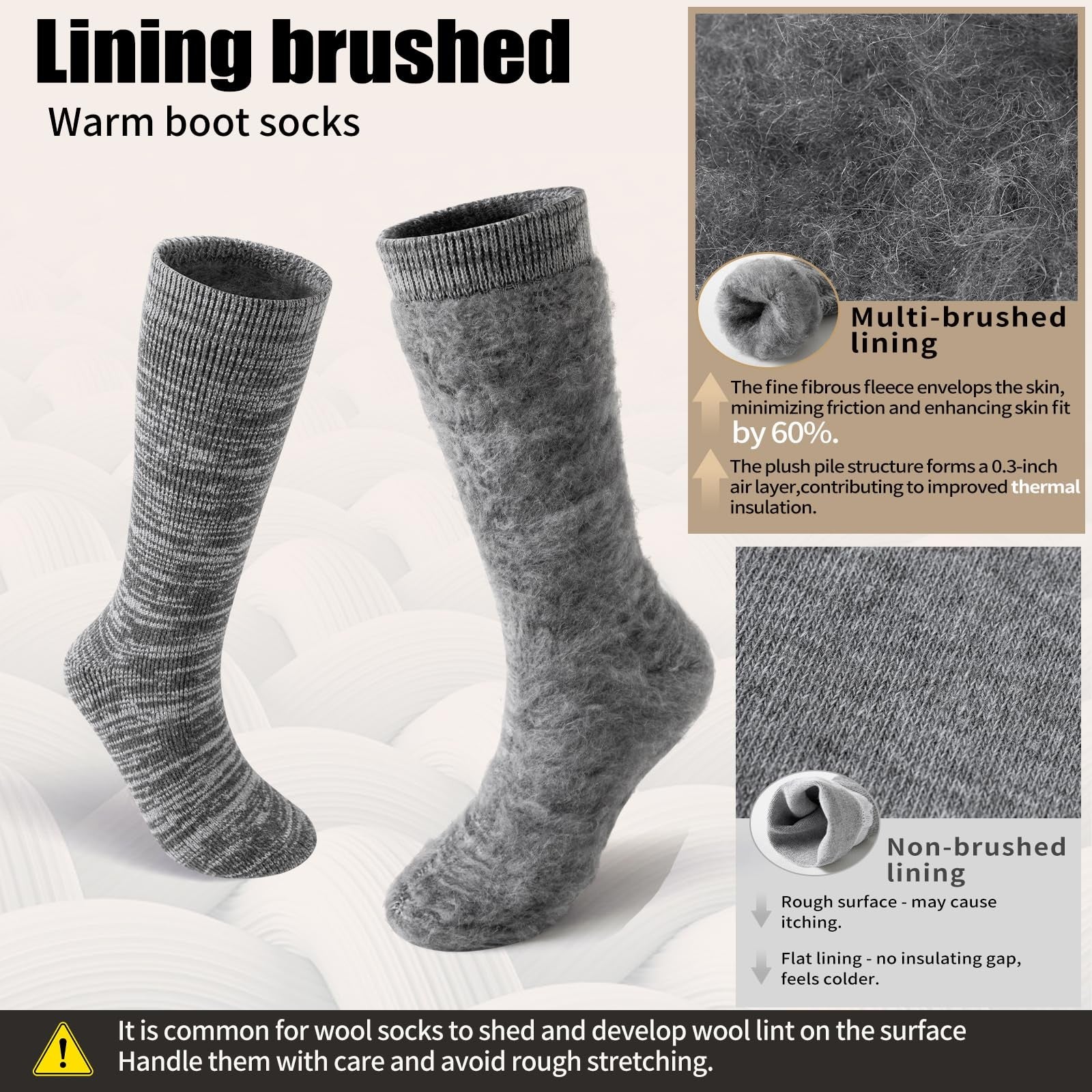 Three pairs of ORVYTHA alpaca wool thermal boot socks for men and women, thick and warm for cold weather.