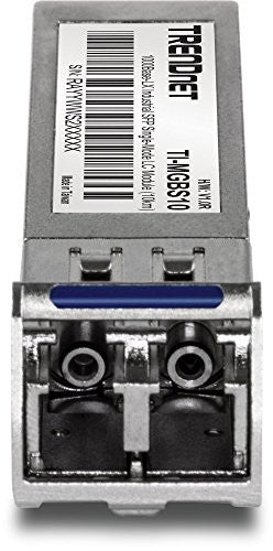 TRENDnet SFP to RJ45 industrial single-mode LC module with 10km reach, compatible with 1000Base networks.