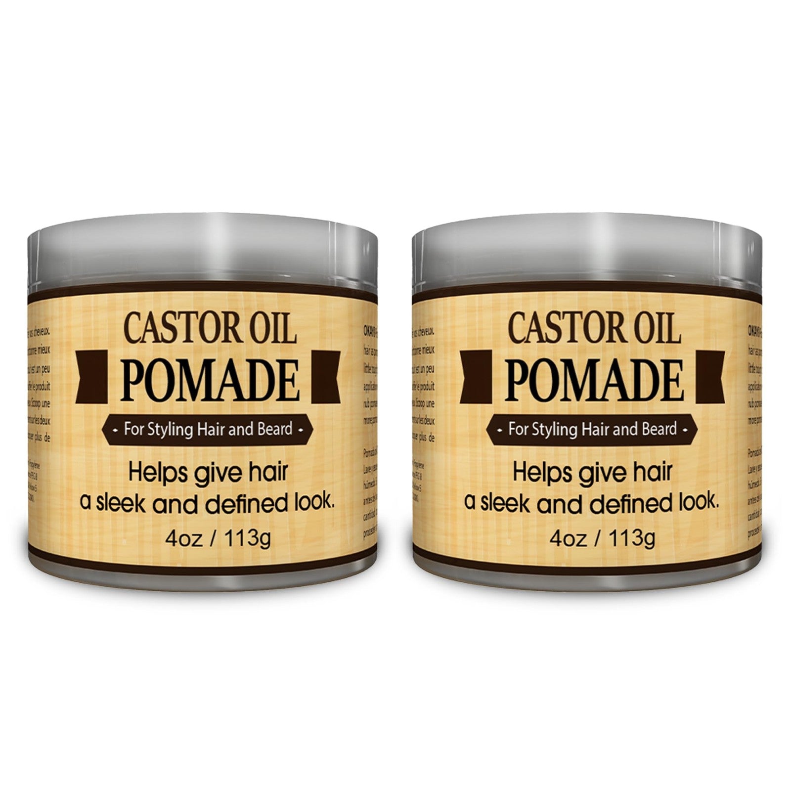 Okay-MEN castor oil beard and hair pomade jar with label, natural men's grooming product for beard and hair styling.